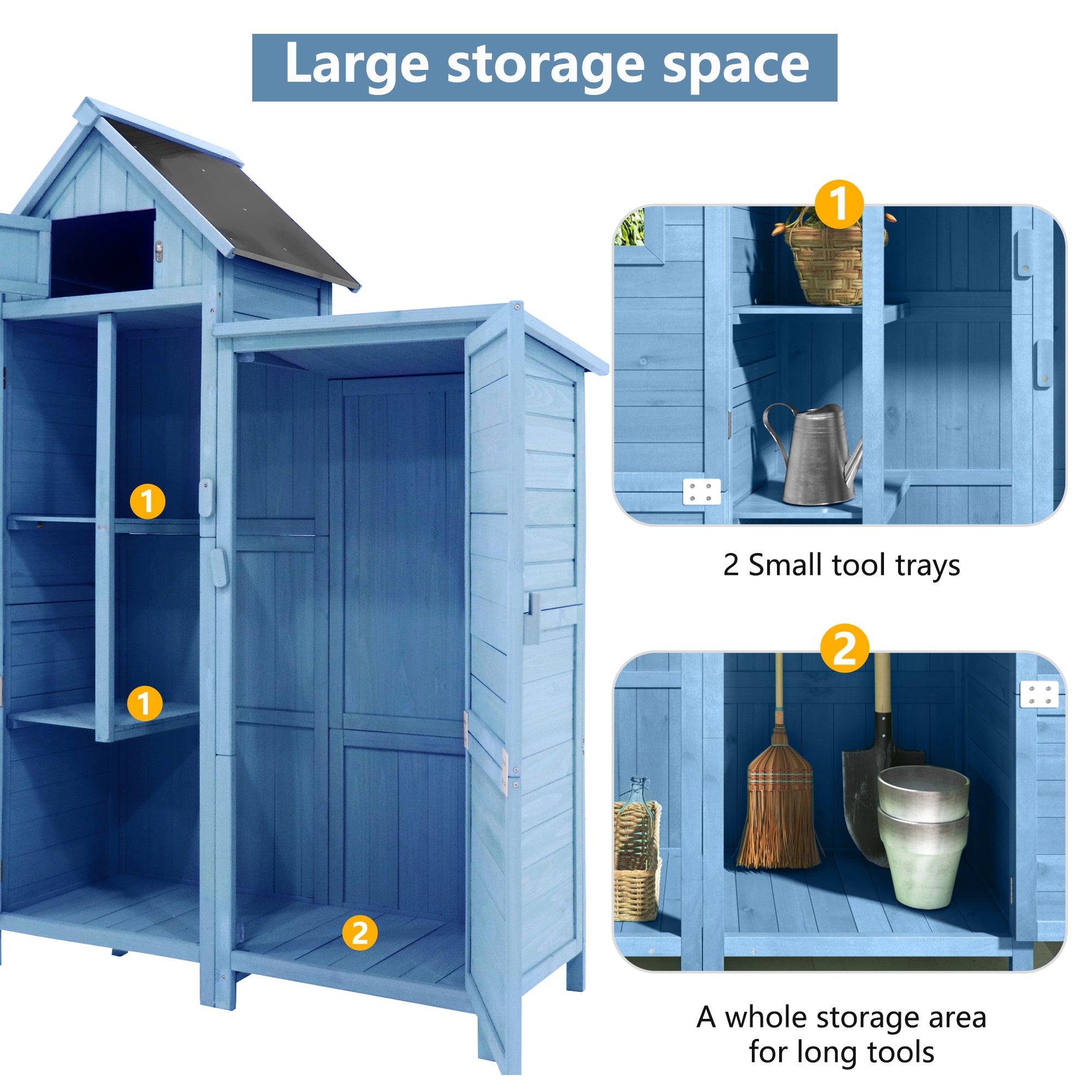 Garden Tool Shed Weatherproof Wood Storage Cabinet 118x54x173cm, Blue