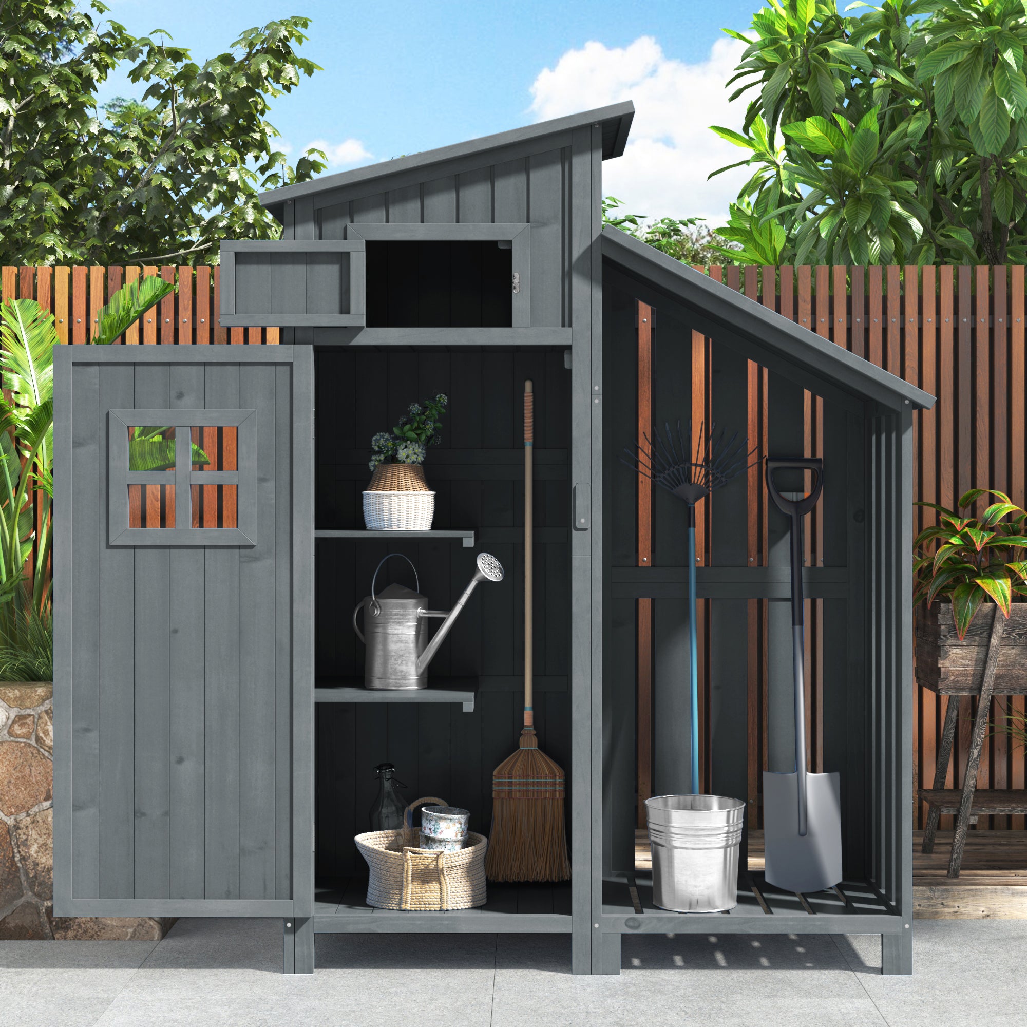 Garden Shed Storage Cabinet Wooden for Small Gardens Grey