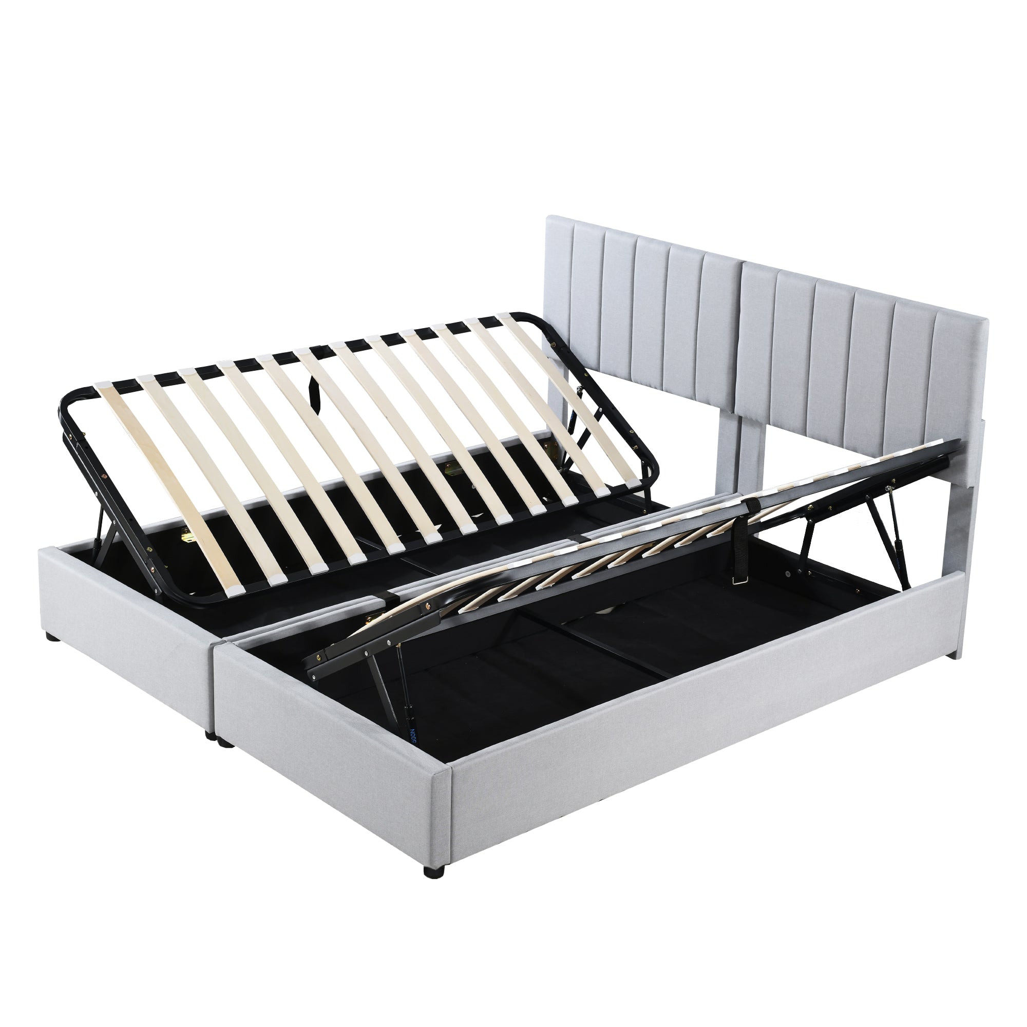 Upholstered Bed, 180x200 cm Hydraulic Storage, Linen Grey