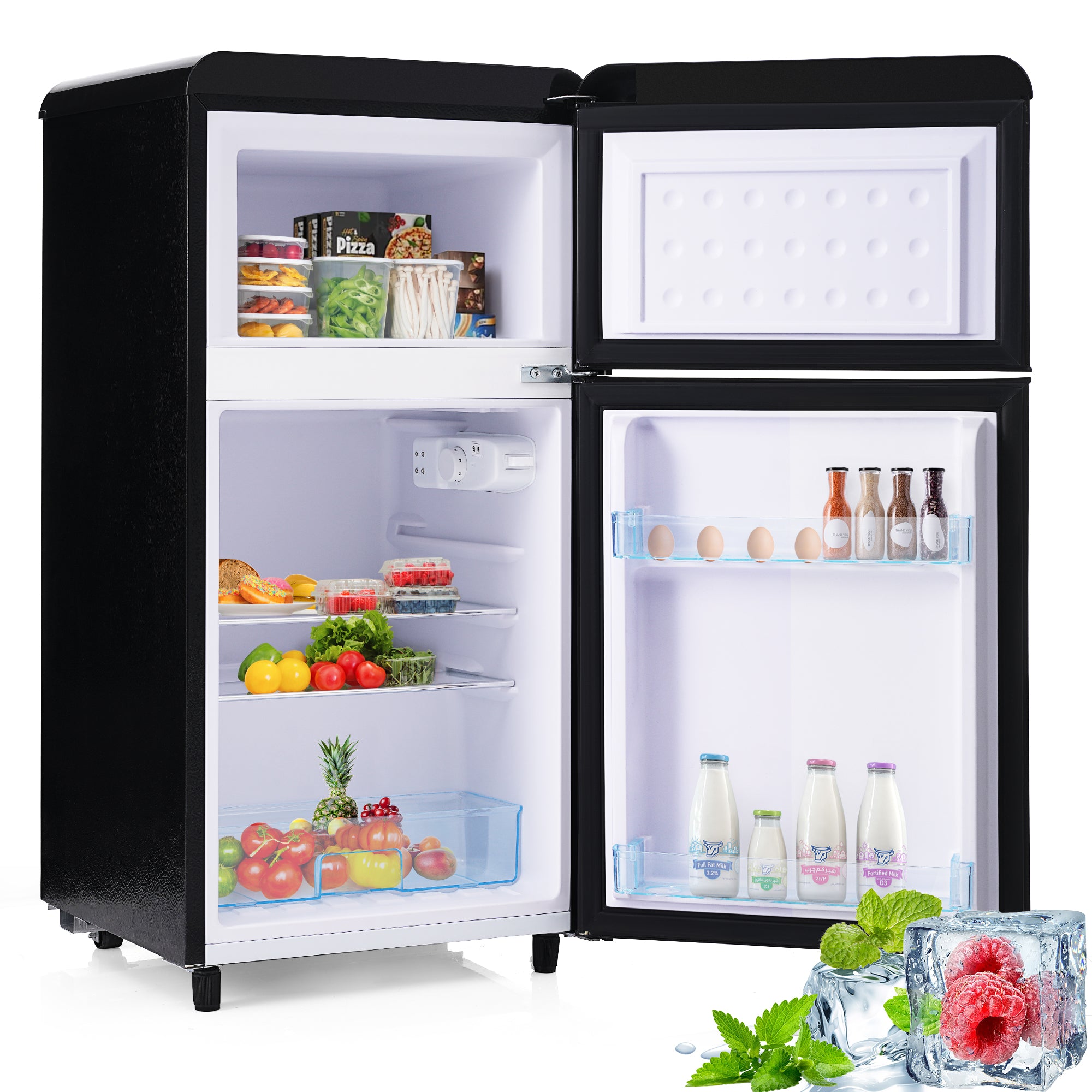 Retro Refrigerator, Double-Door 72L Capacity, LED Lighting, Various Colors