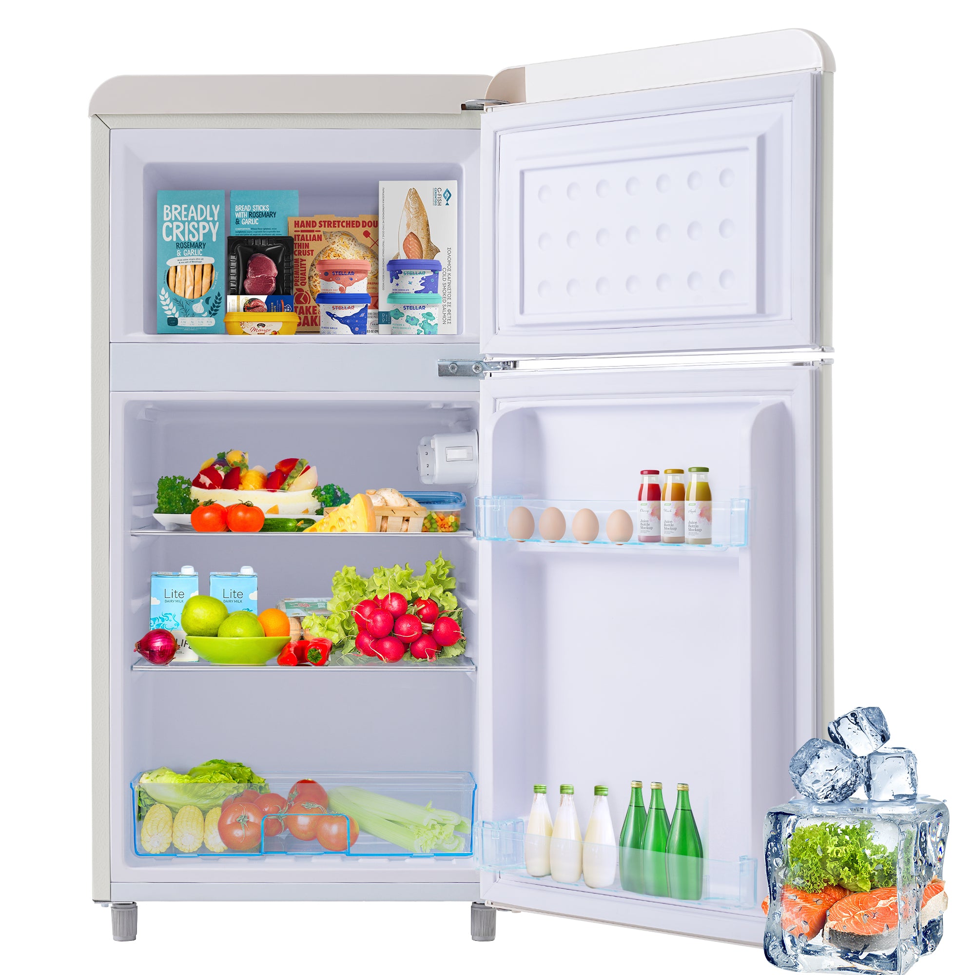 Retro Refrigerator Double-Door 72L Capacity LED Light, Various Colors