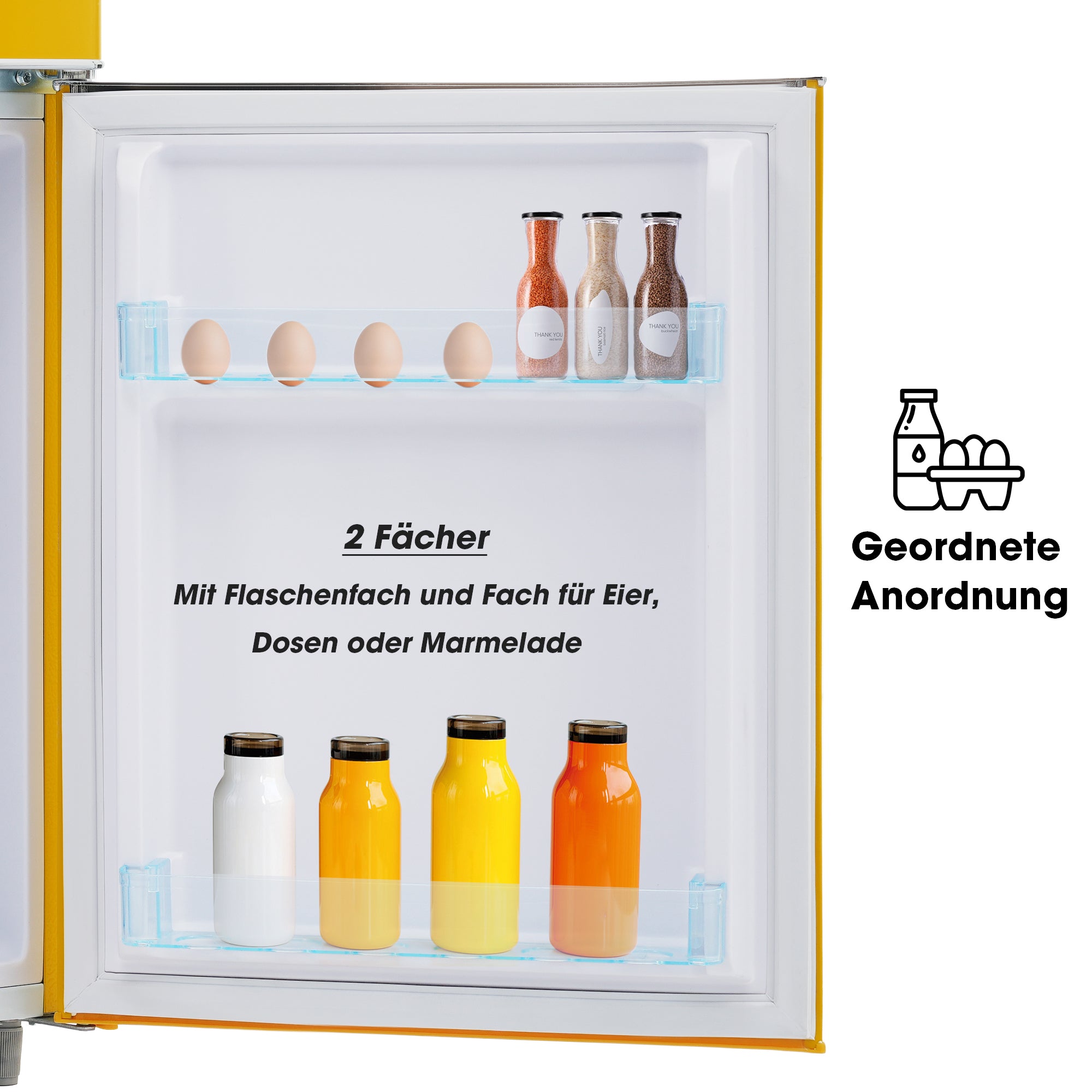 Retro Refrigerator, Double-Door 72L Total 21L Freezer, LED, Various Colors