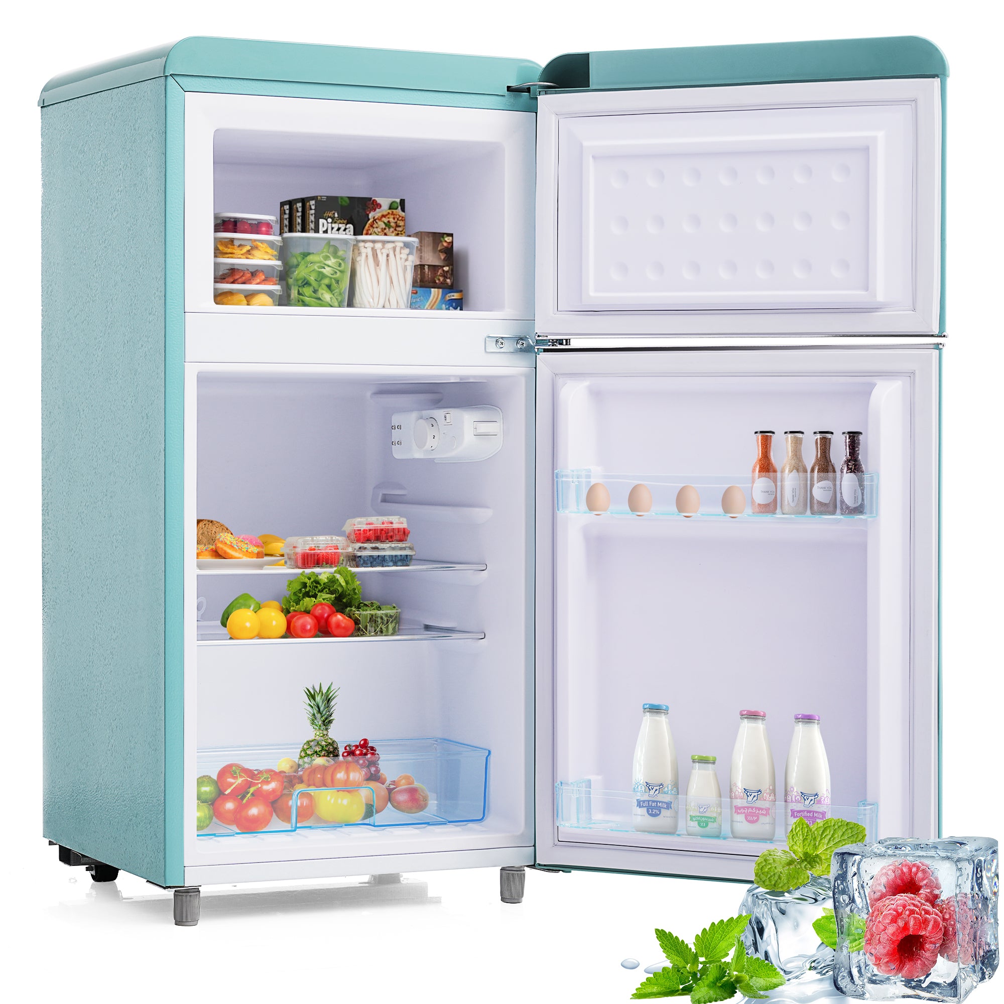 Retro Refrigerator Double-Door 72L/21L Freezer LED Available in Various Colors