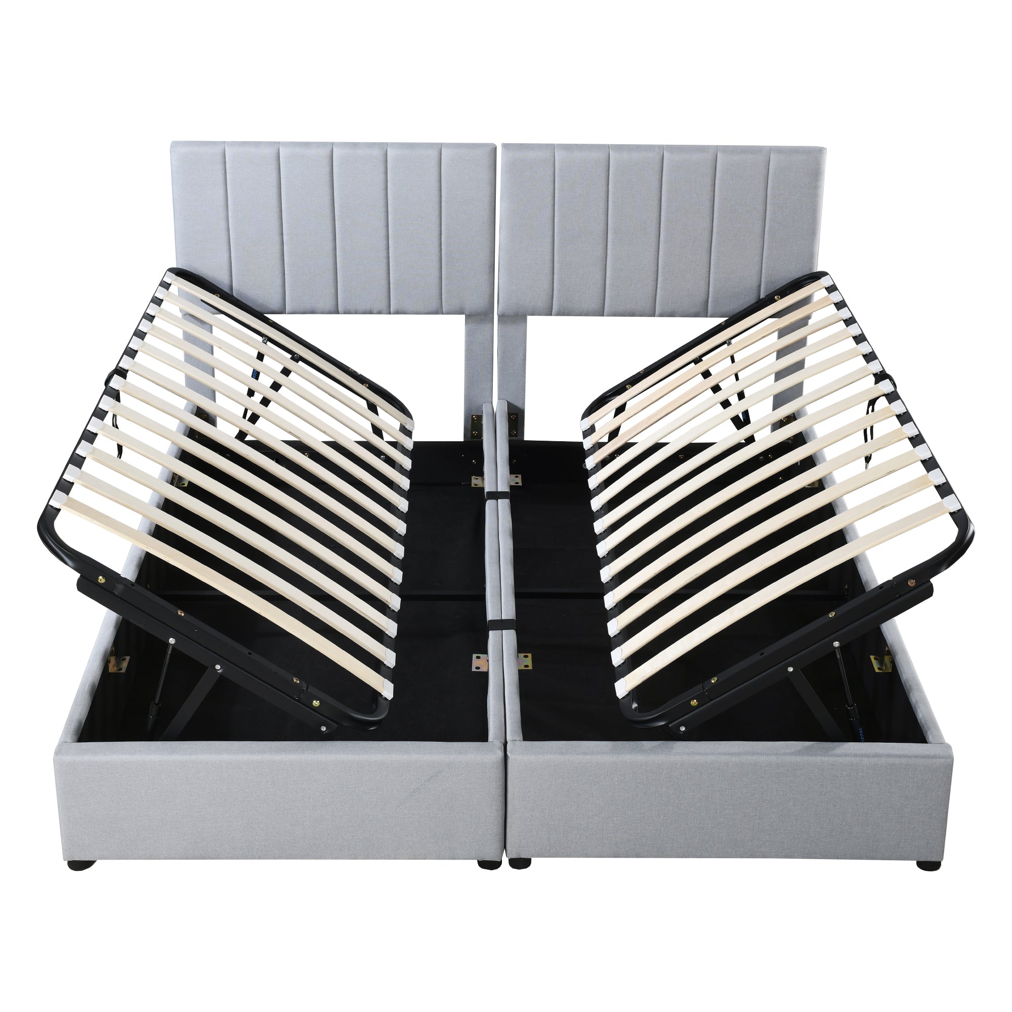 Upholstered Bed, 180x200 cm Hydraulic Storage, Linen Grey