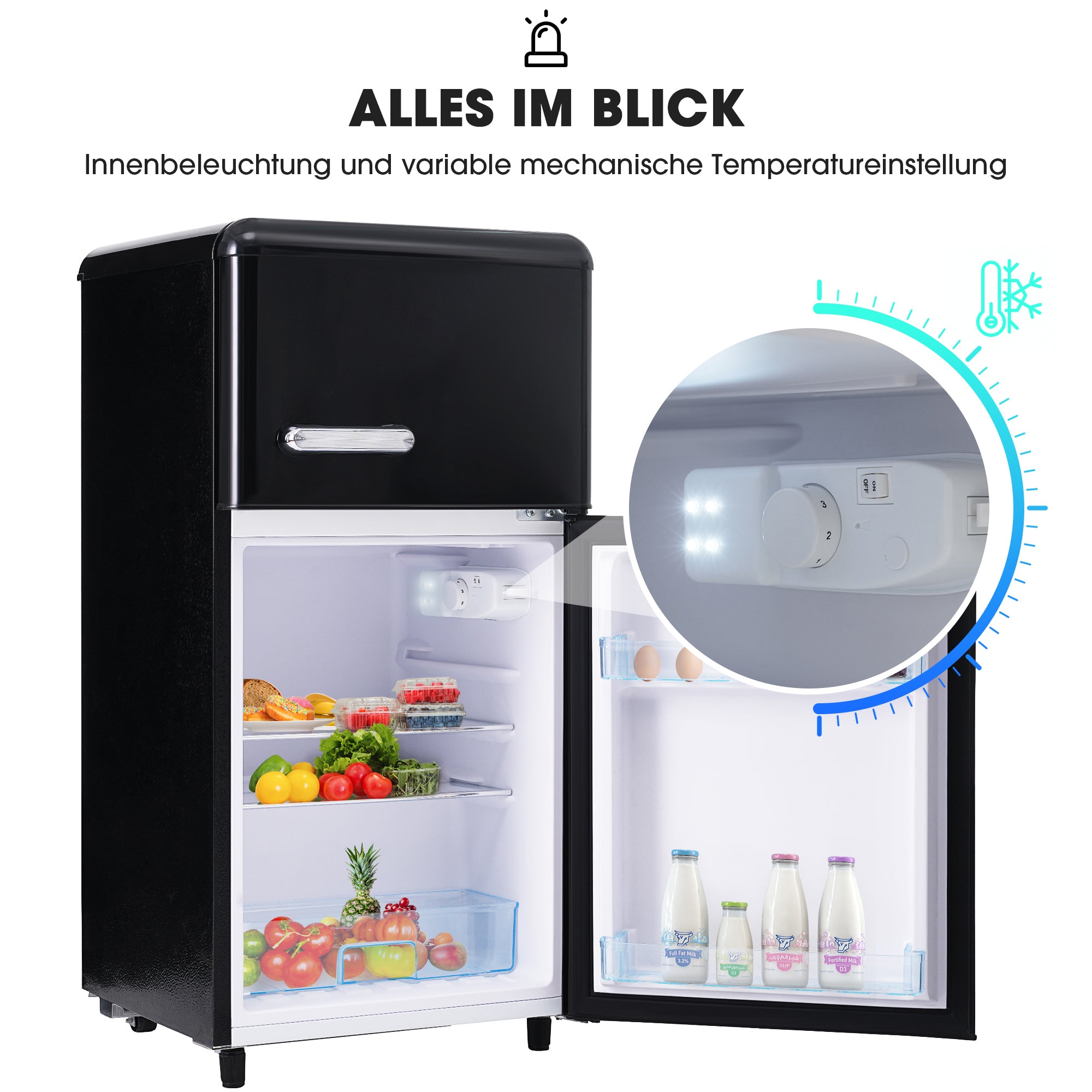 Retro Refrigerator, Double-Door 72L Capacity, LED Lighting, Various Colors