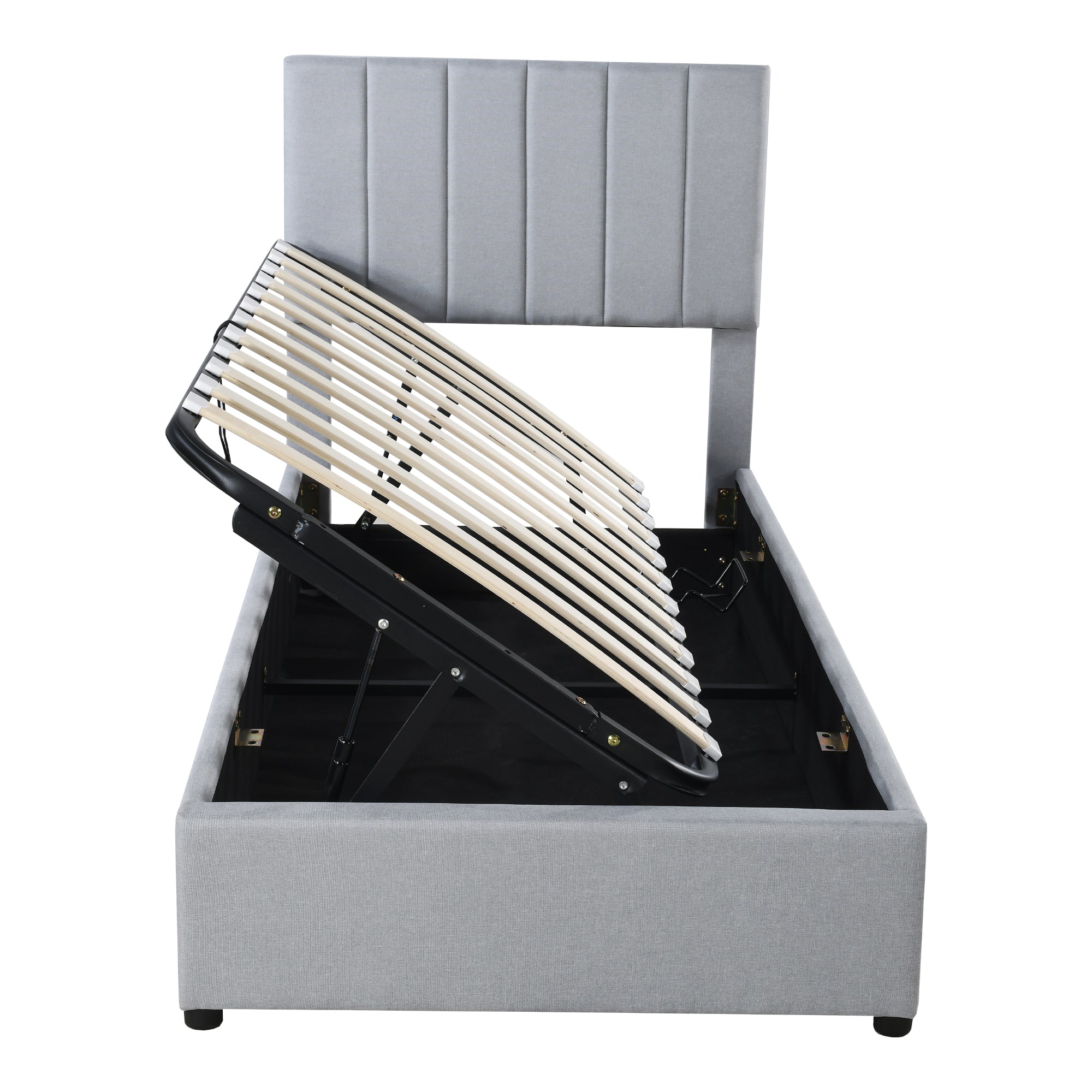 Children's Bed Upholstered, Hydraulic Storage, Linen, Grey