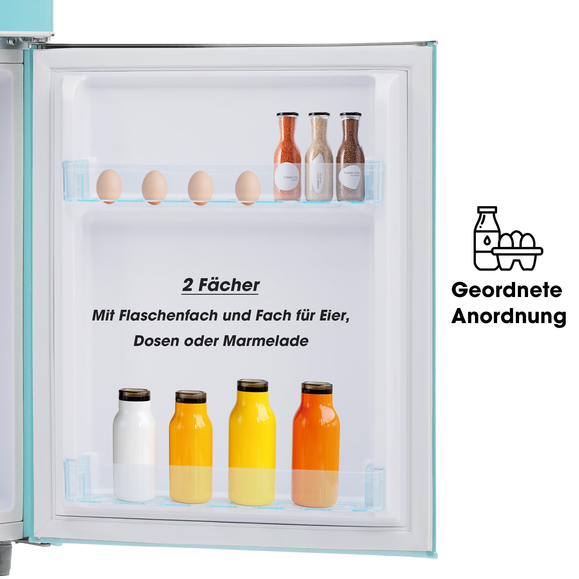 Retro Refrigerator Double-Door 72L/21L Freezer LED Available in Various Colors