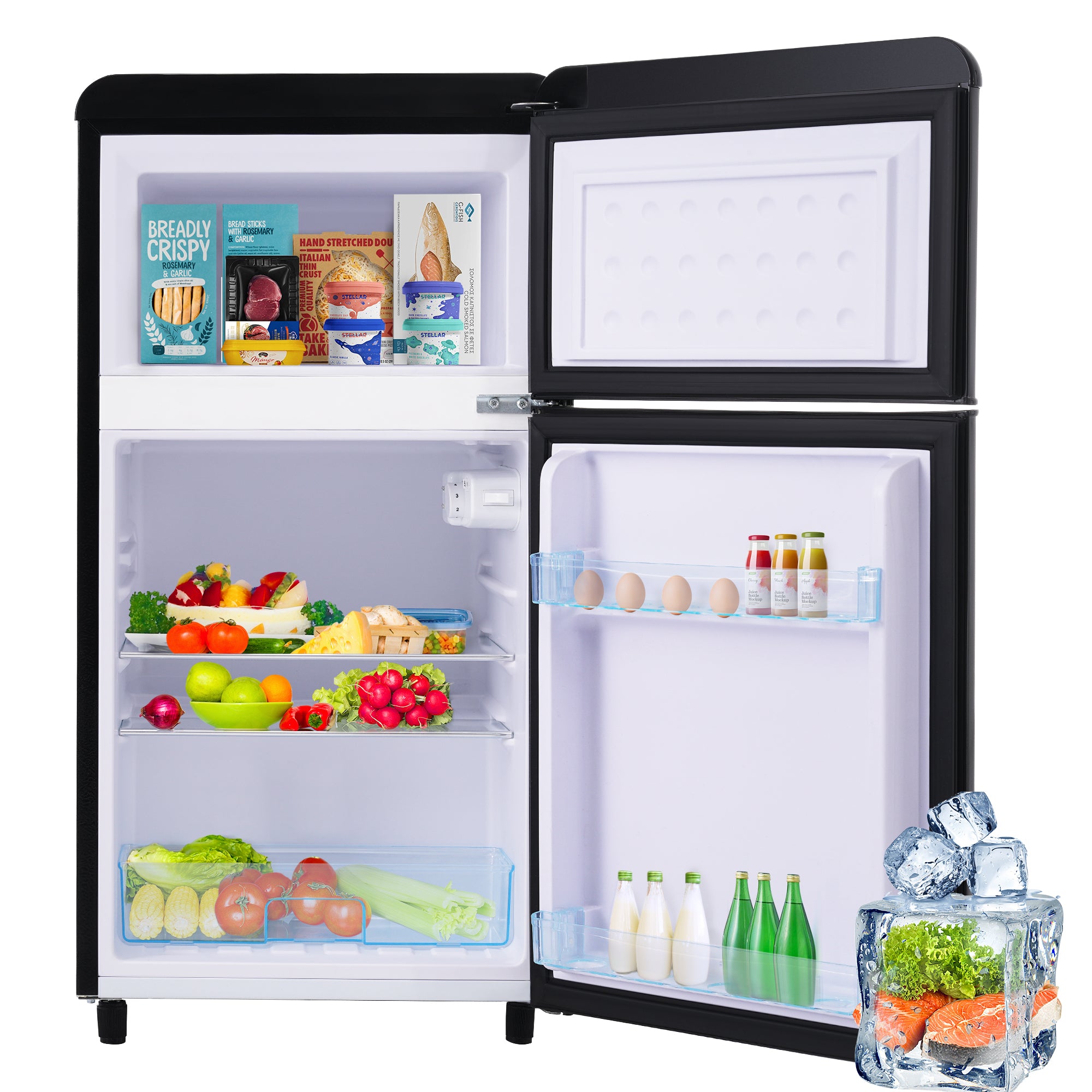 Retro Refrigerator, Double-Door 72L Capacity, LED Lighting, Various Colors
