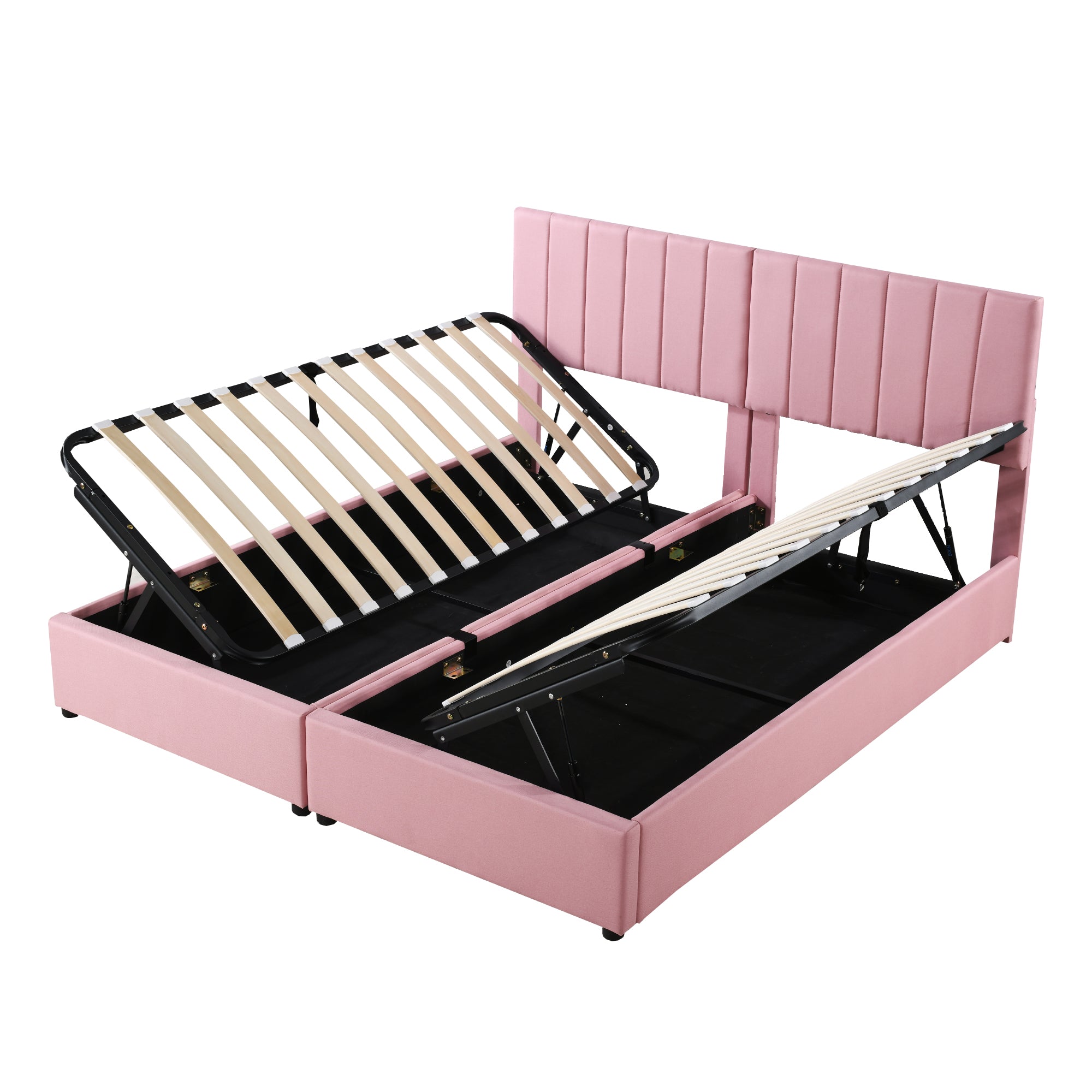 Upholstered Bed, 180x200cm Hydraulic Storage, Multifunctional Double, Pink