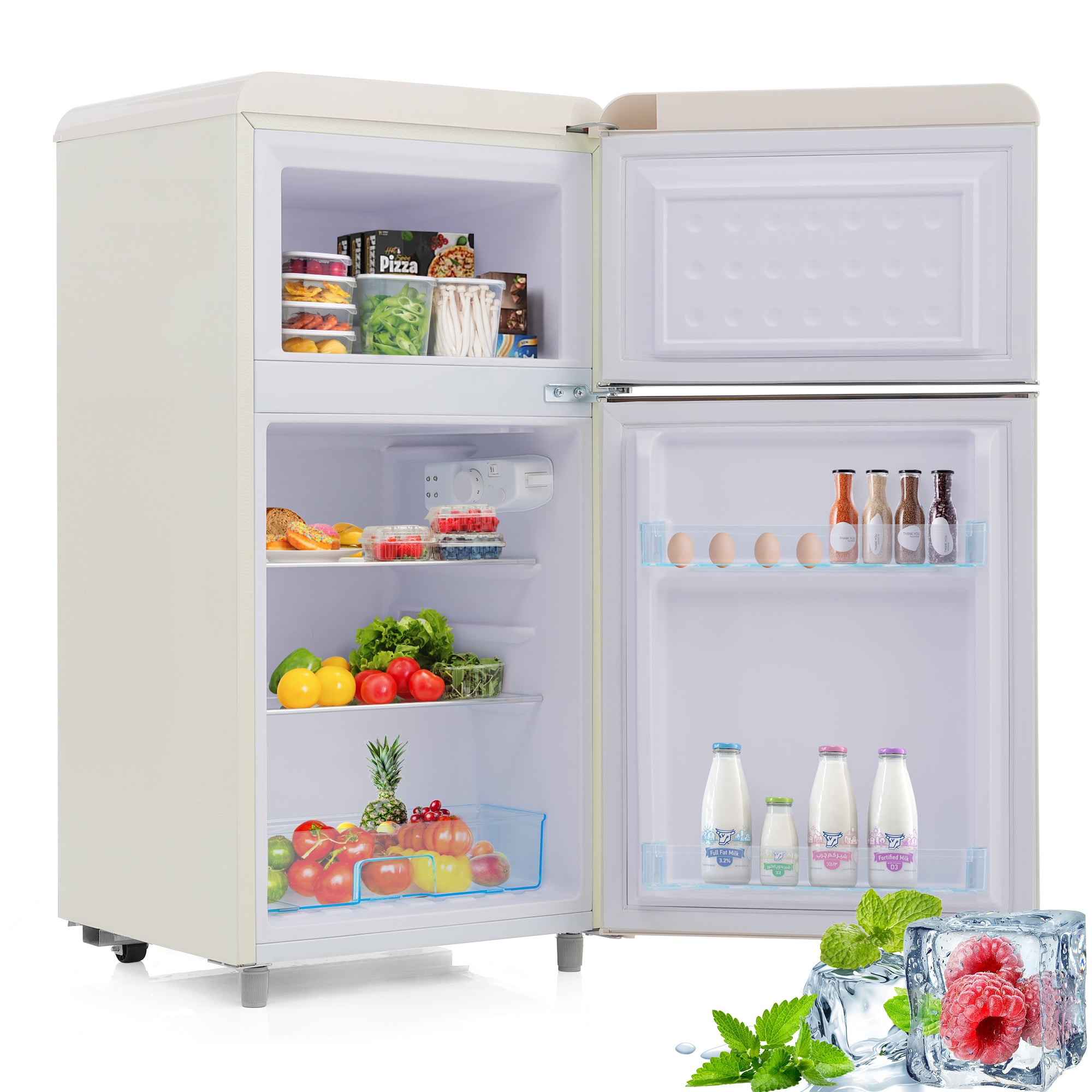 Retro Refrigerator Double-Door 72L Capacity LED Light, Various Colors