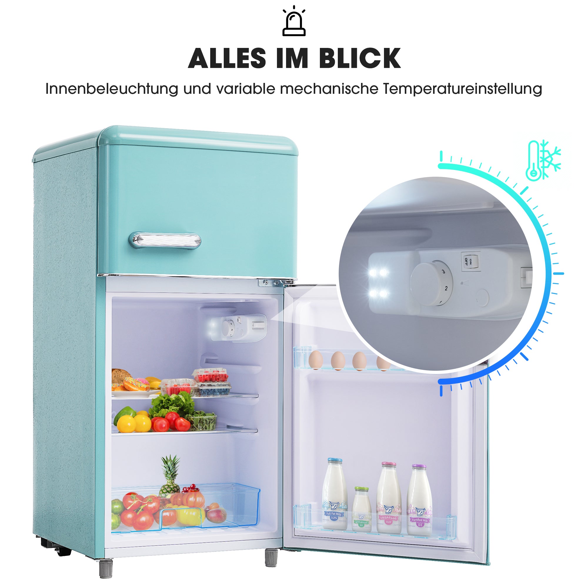 Retro Refrigerator Double-Door 72L/21L Freezer LED Available in Various Colors