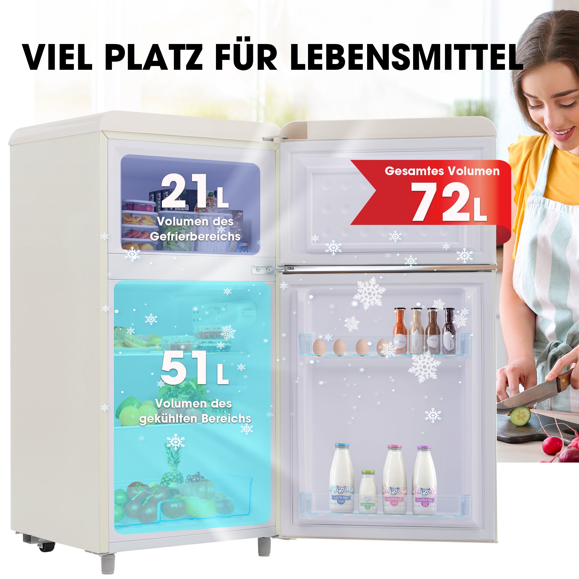 Retro Refrigerator Double-Door 72L Capacity LED Light, Various Colors