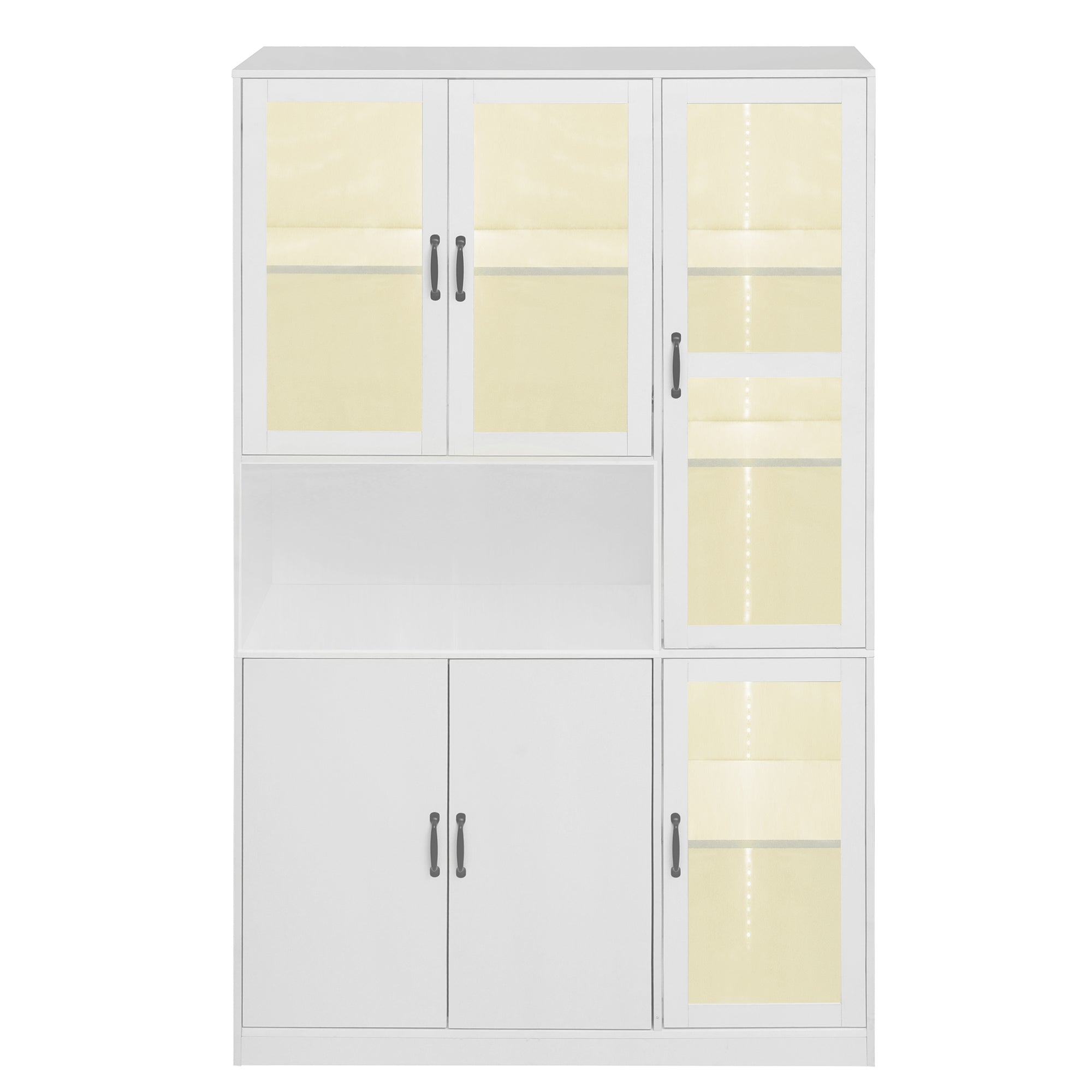 Display Cabinet Bookcase, LED Light, White