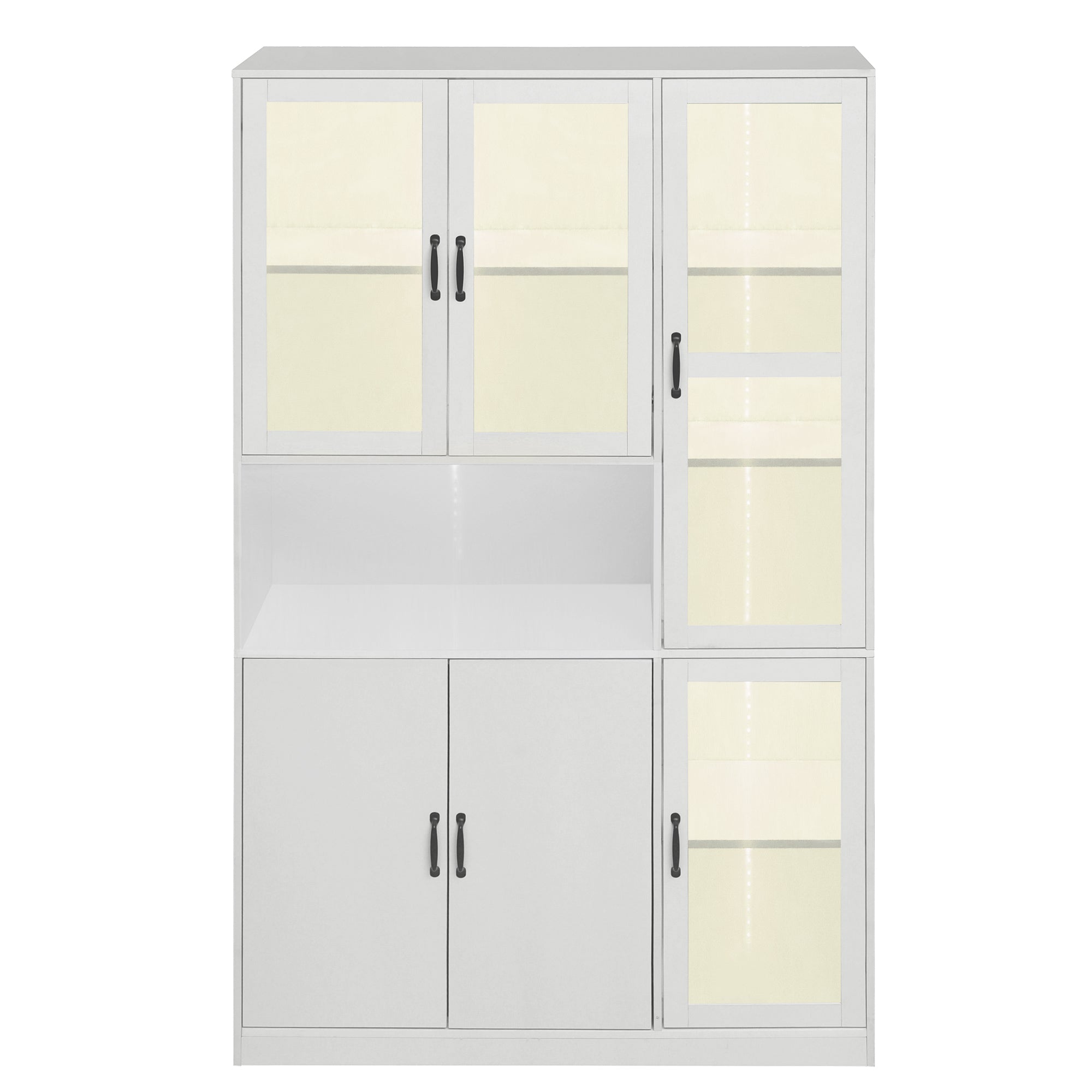 Display Cabinet Bookcase, LED Light, White