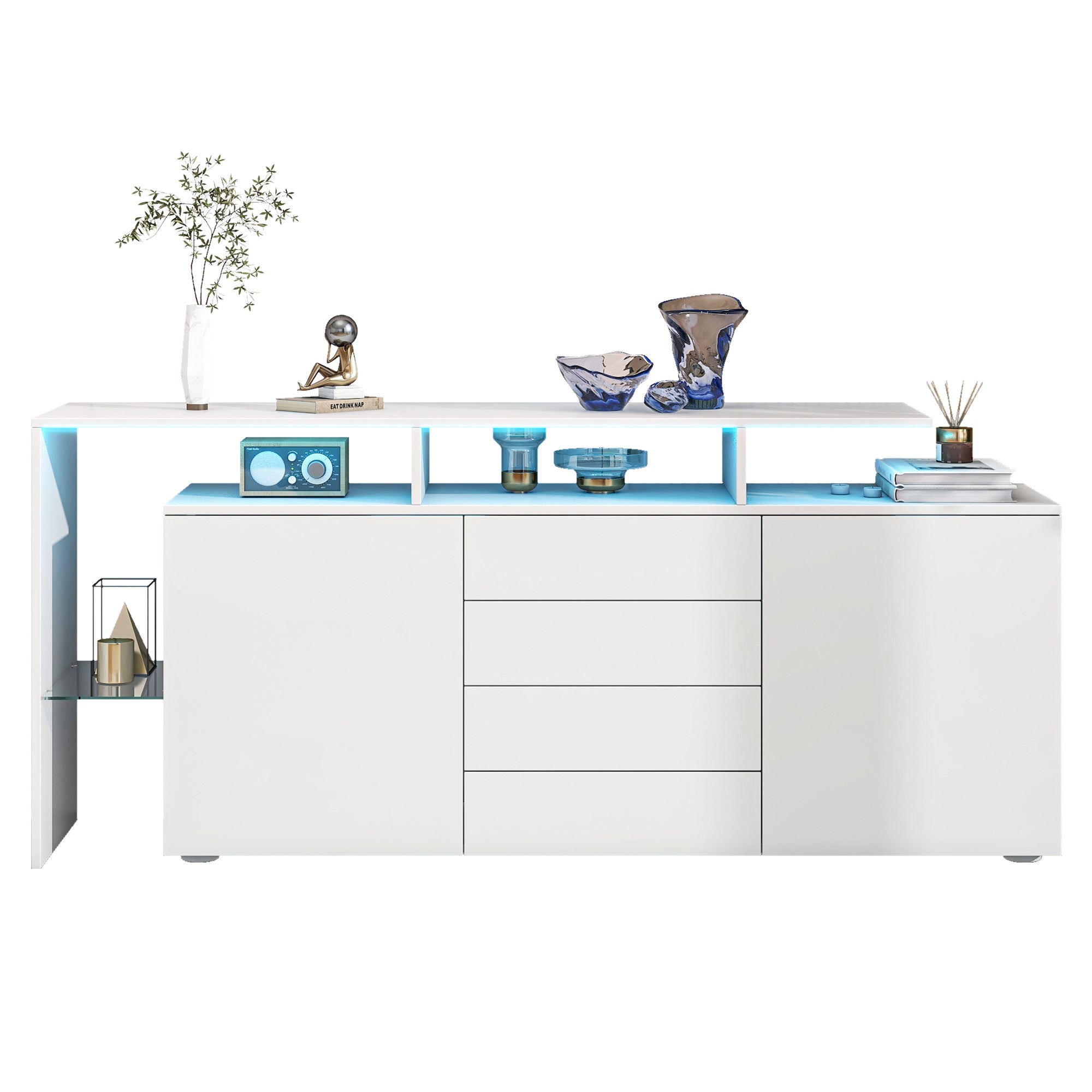 Sideboard Chest of Drawers Highboard with LED Lighting Multi-Purpose High-Gloss White