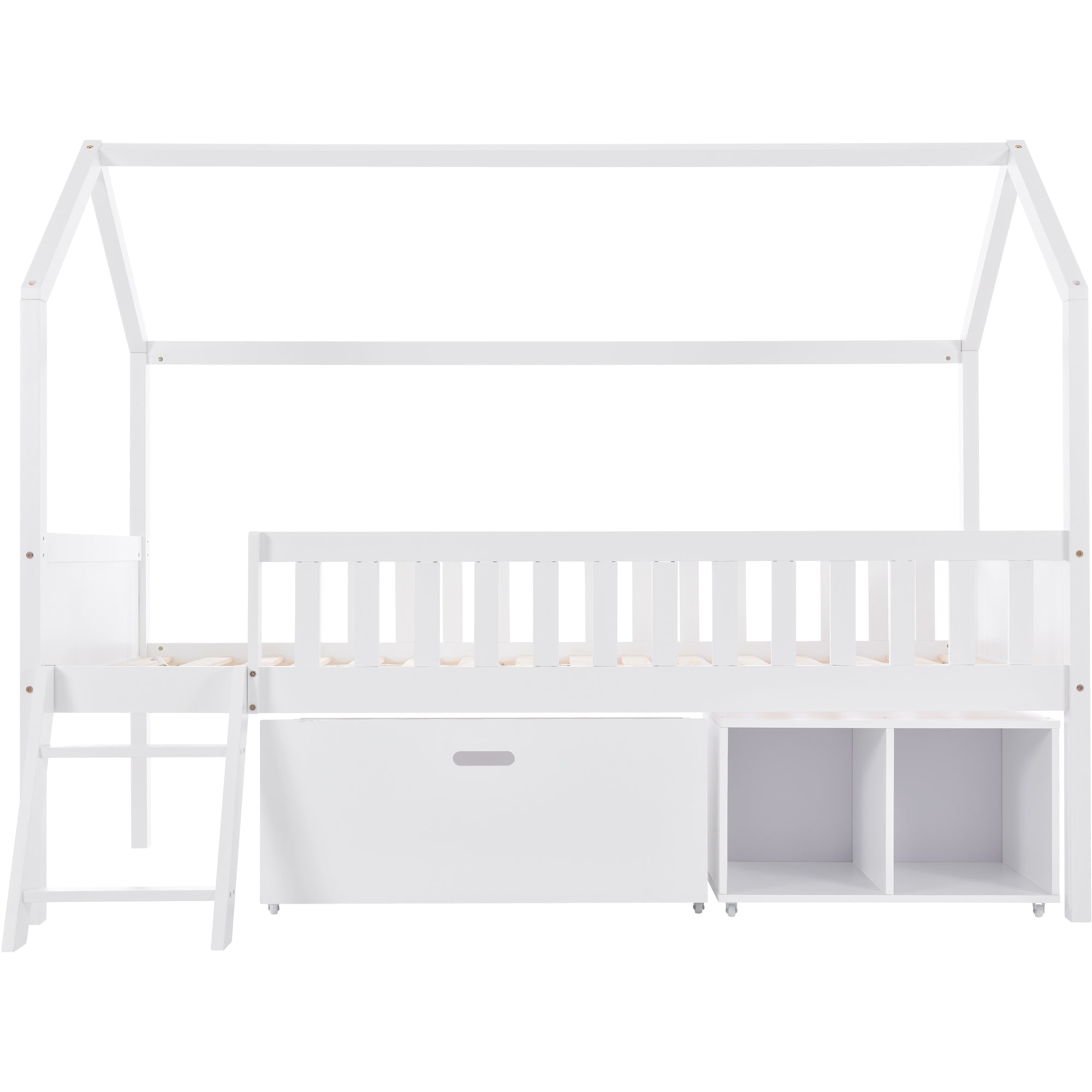 Household Bed, Children's Teen Bed, 90x190cm with Drawers, Storage, Anti-Fall Railings, White