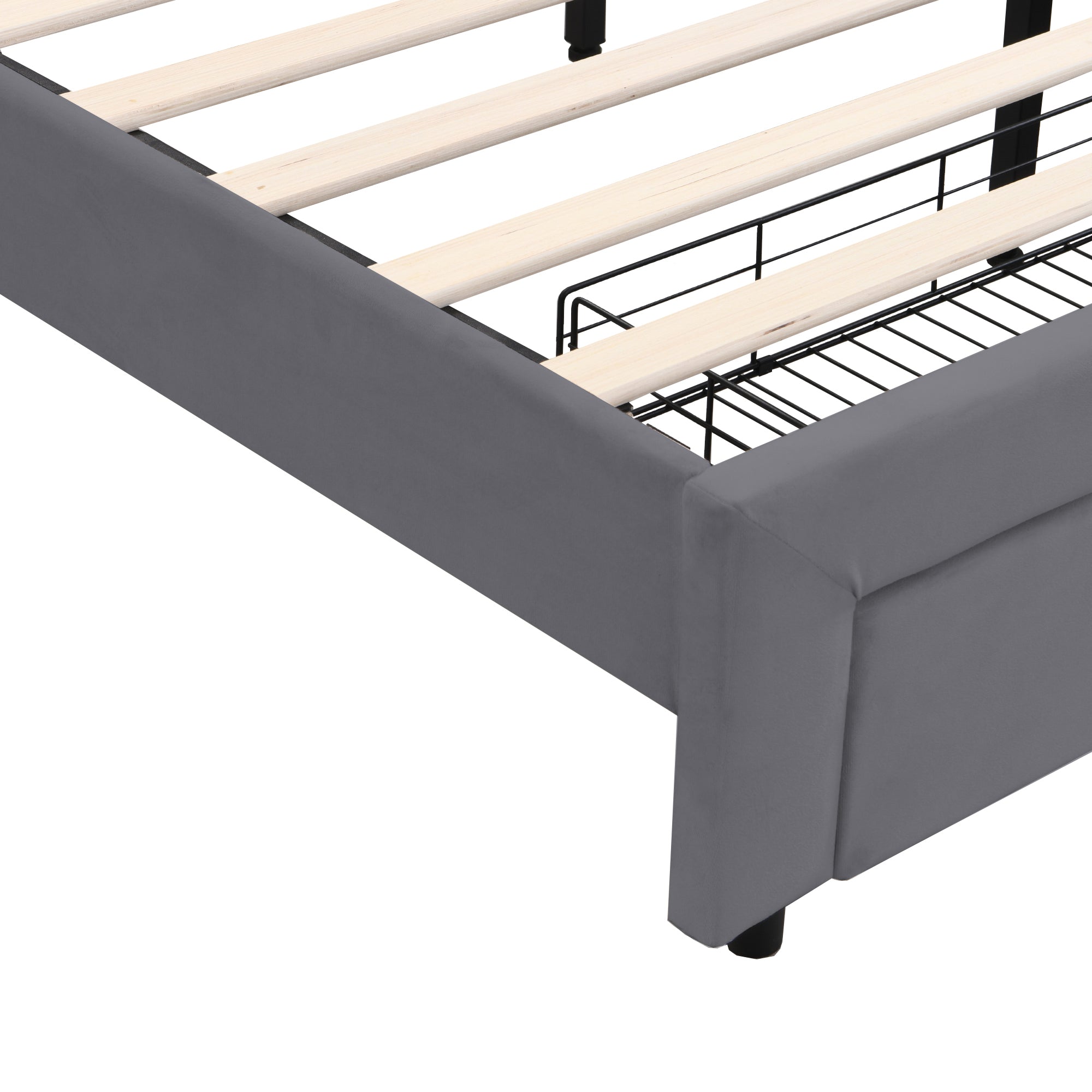 Upholstered Bed, 140x200cm Double with Light Strip & USB Port, Grey Velvet