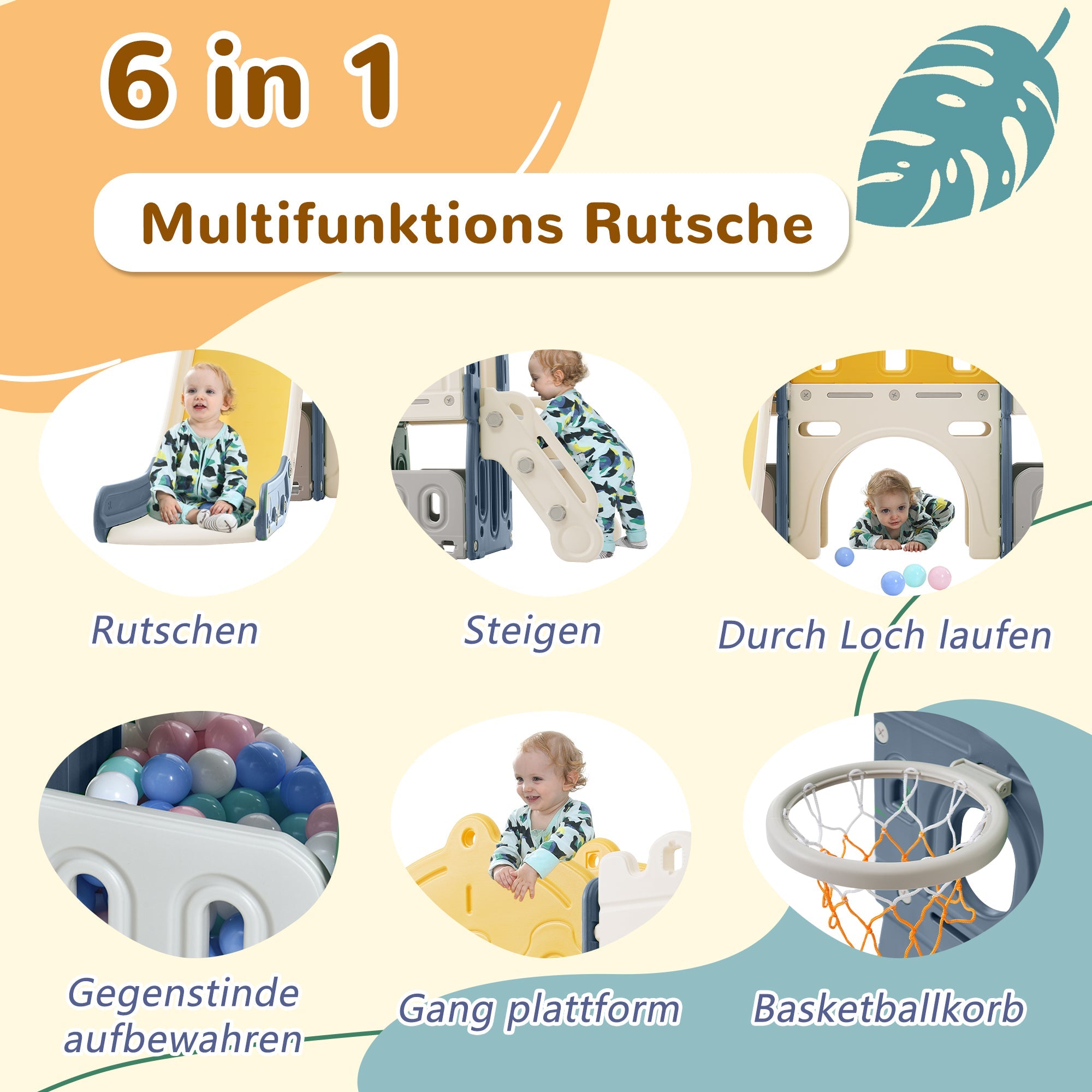 My Little Castle Slide Climbing Toy for Kids, 6 in 1 Playground with Basketball Hoop, HDPE