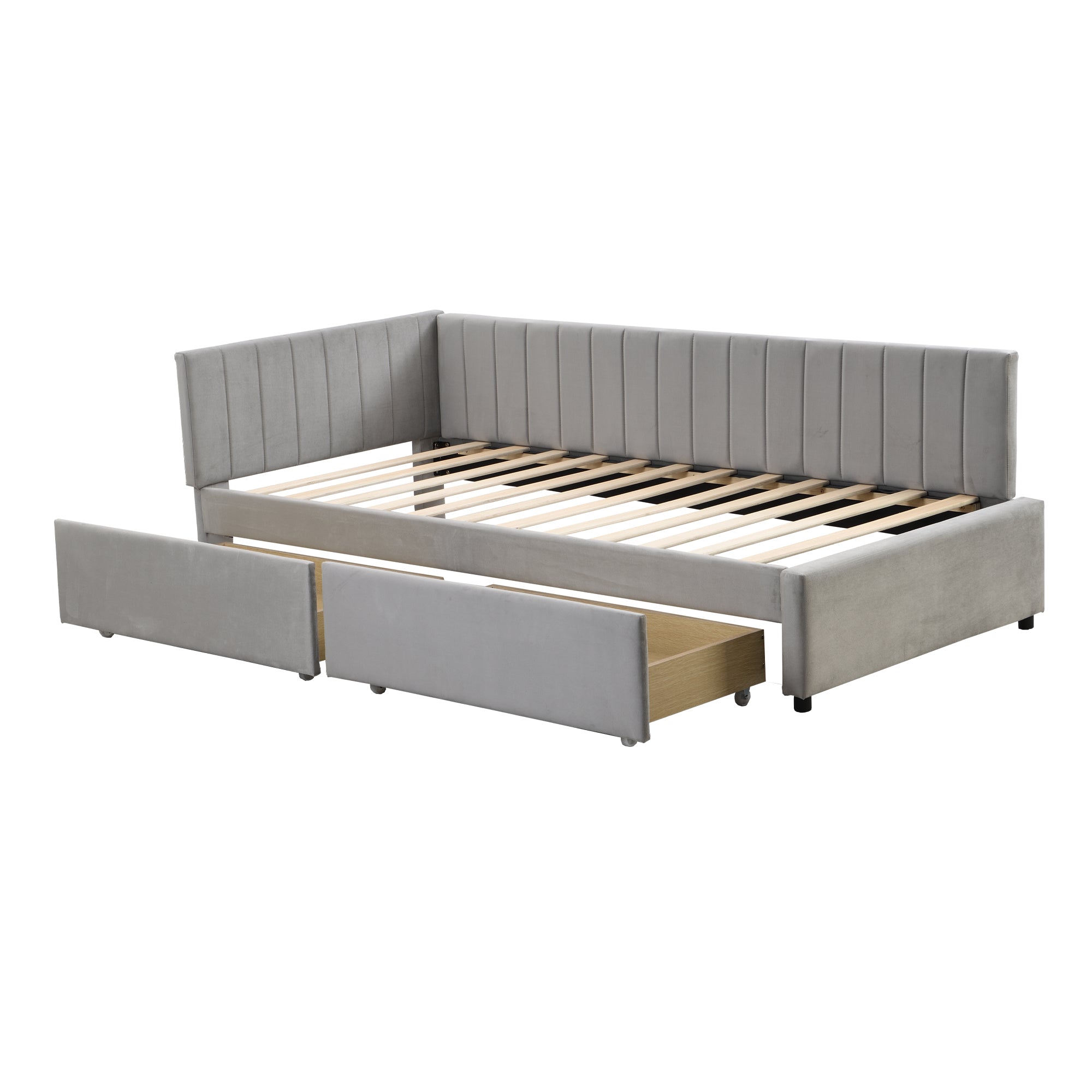 Upholstered Bed Sofa, 90*200 Multifunctional with 2 Storage Drawers, Gray Velvet