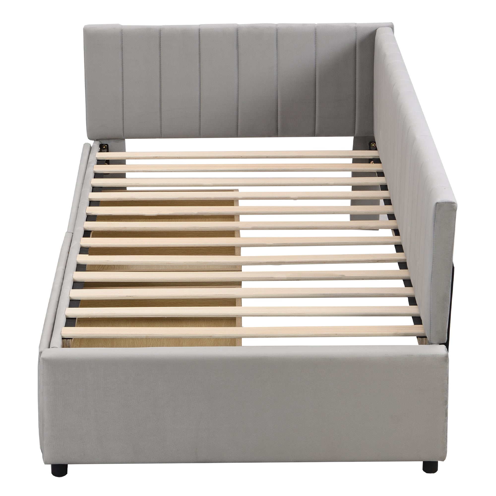 Upholstered Bed Sofa, 90*200 Multifunctional with 2 Storage Drawers, Gray Velvet