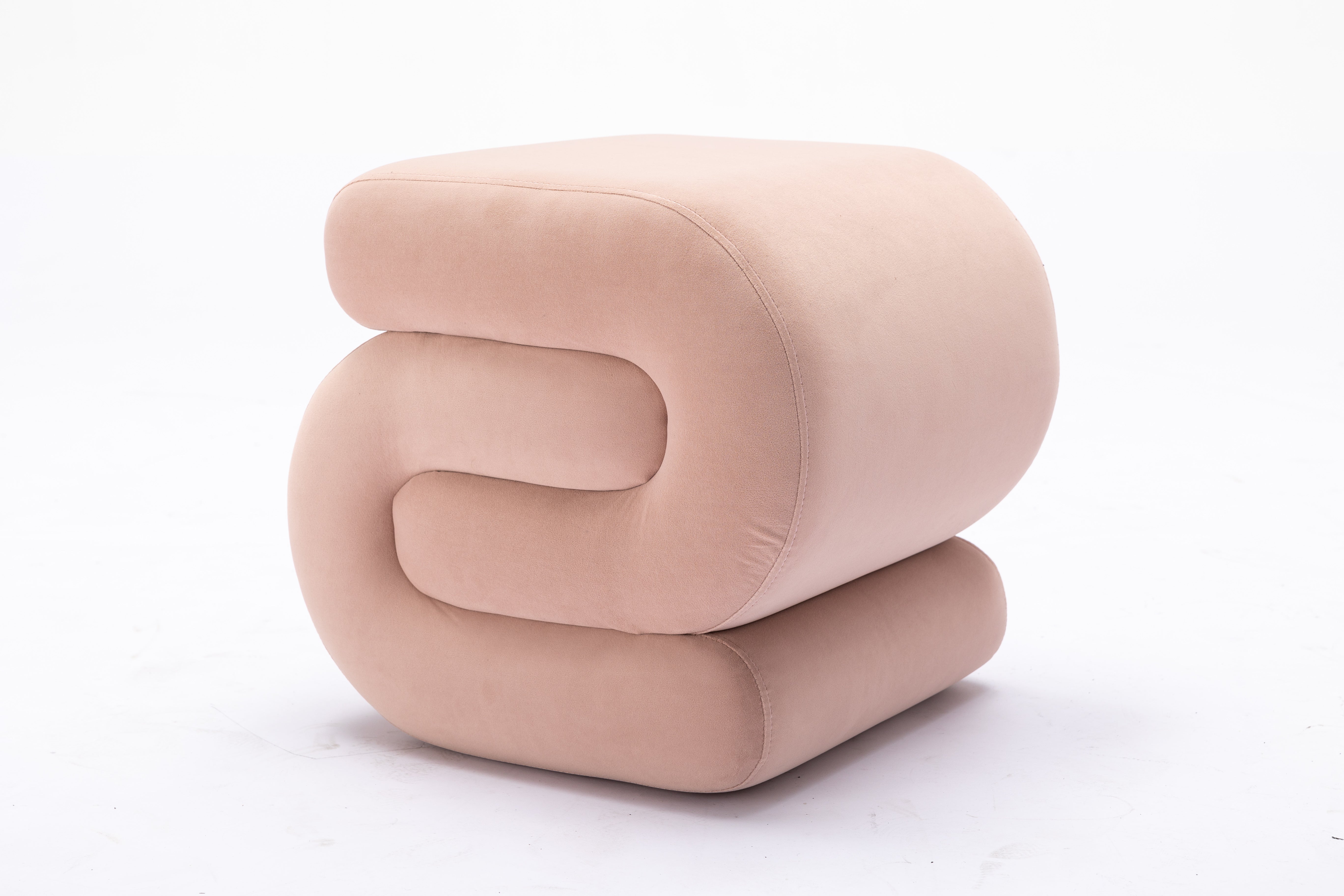 Velvet Ottoman Fabric S-shape Stool Wavy Pouf Pink