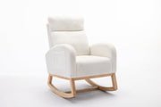 Mid Century Modern Teddy Fabric Upholstered Rocking Chair Padded Seat For Living Room Bedroom, Beige