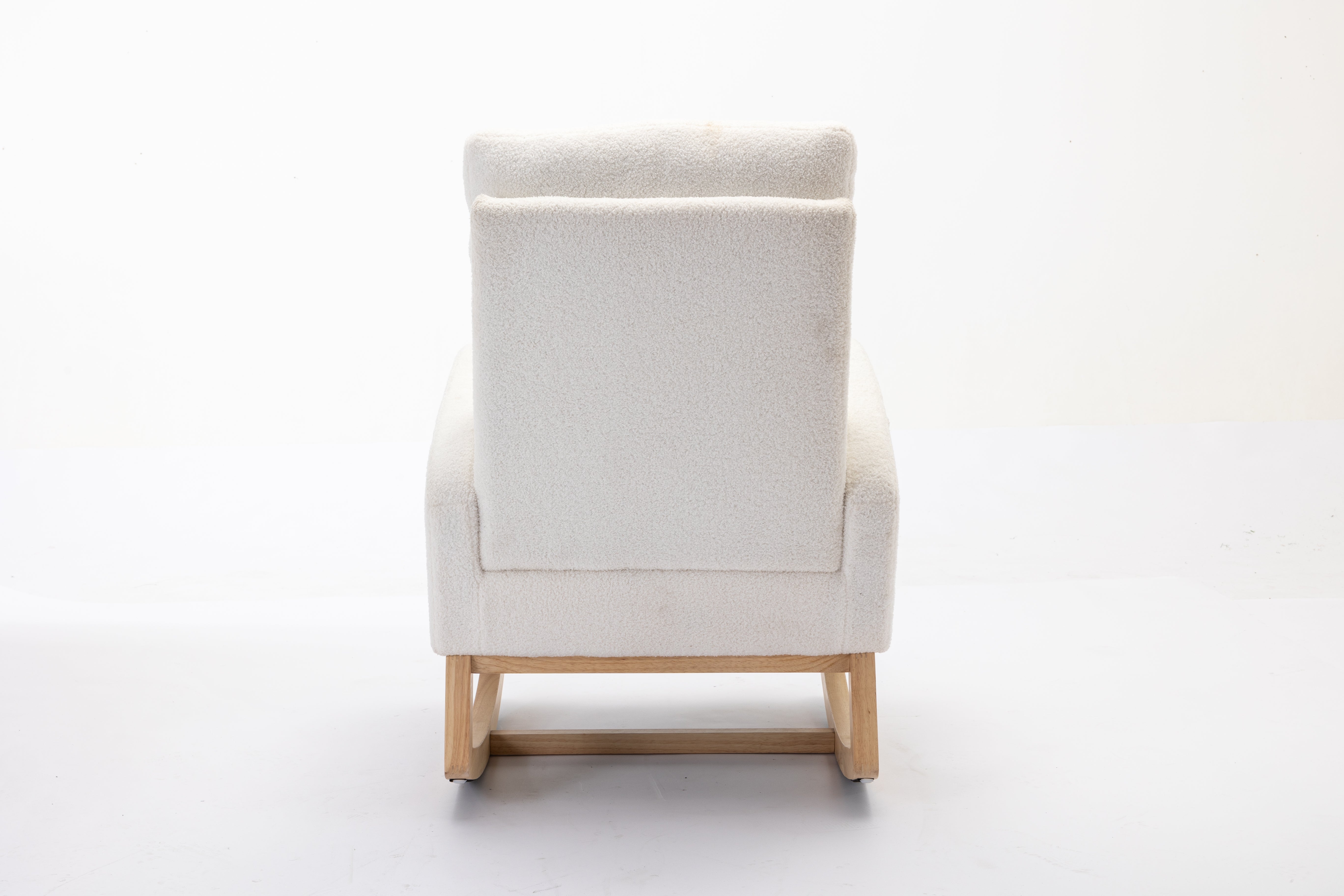 Mid Century Modern Teddy Fabric Upholstered Rocking Chair Padded Seat For Living Room Bedroom, Beige