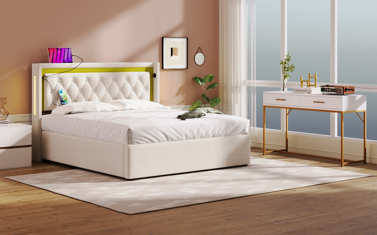 Dressing table with 2 drawers, 75cm high, white