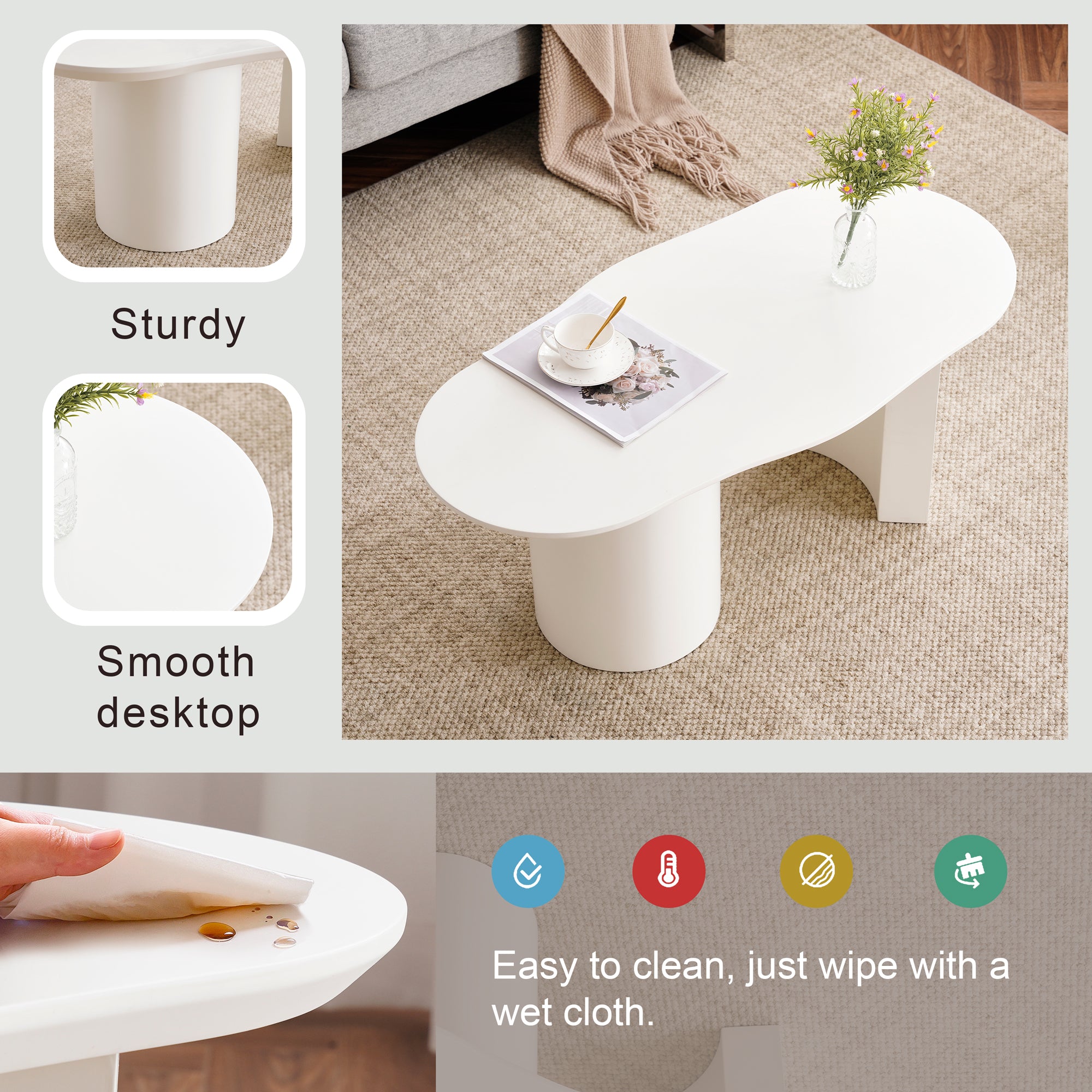 Coffee Table, Irregular 100cm Durable White MDF