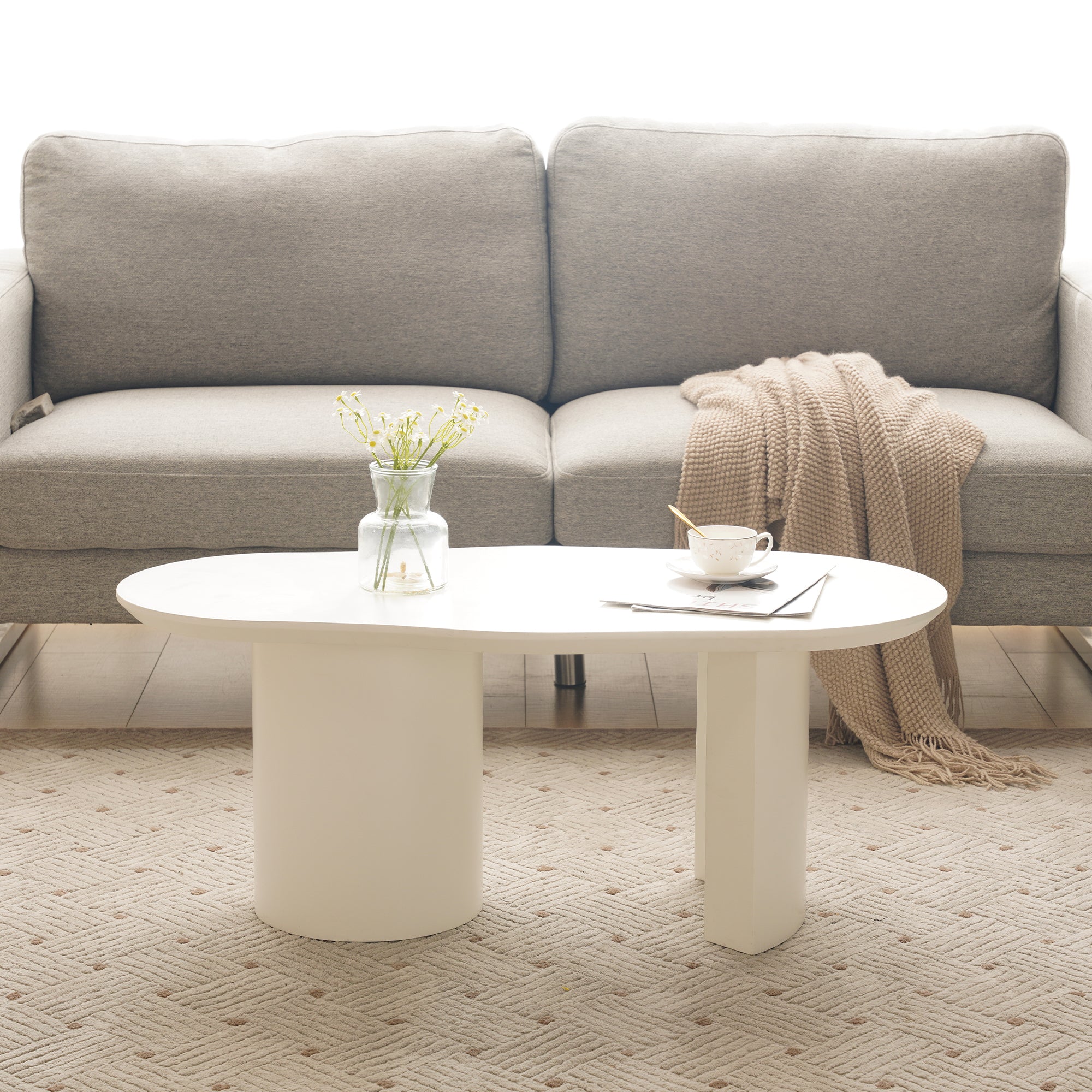 Coffee Table, Irregular 100cm Durable White MDF