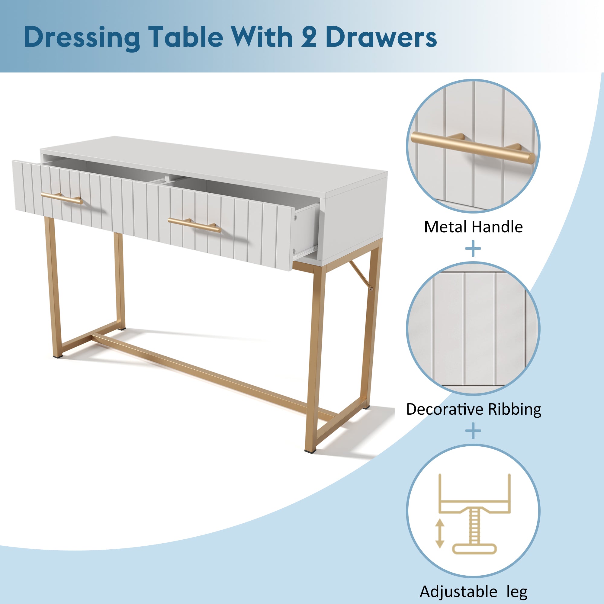 Dressing table with 2 drawers, 75cm high, white