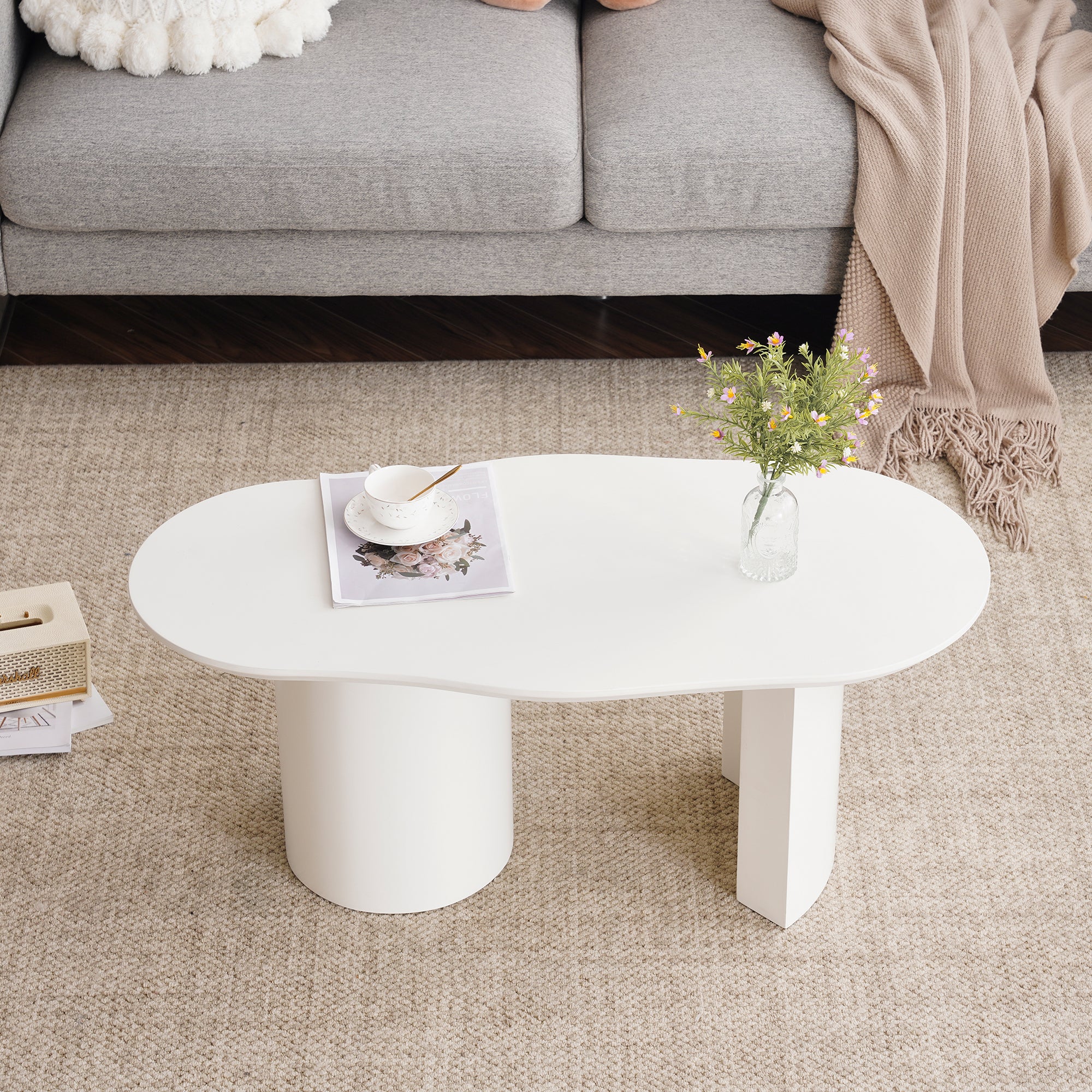 Coffee Table, Irregular 100cm Durable White MDF