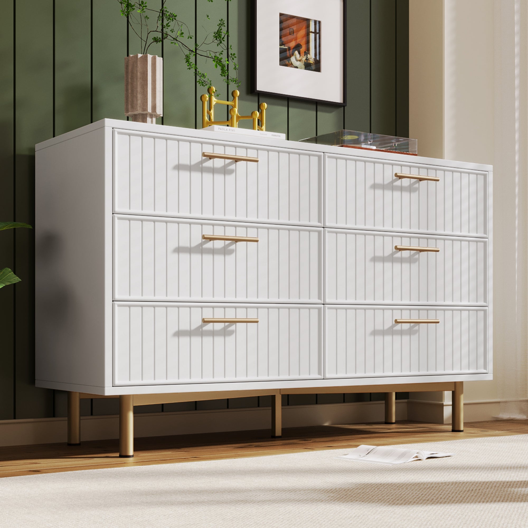 Chest of Drawers, 6-Drawer Sideboard for Bedroom, White