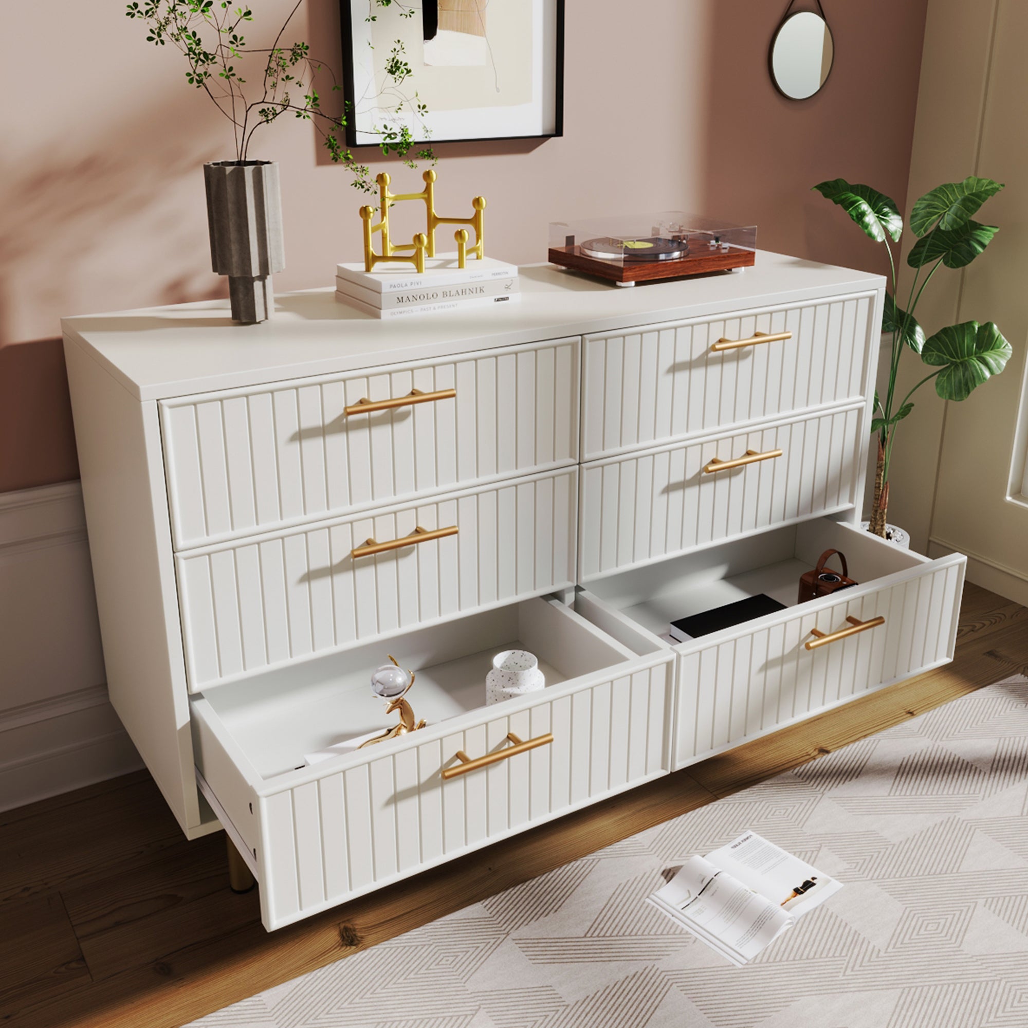 Chest of Drawers, 6-Drawer Sideboard for Bedroom, White