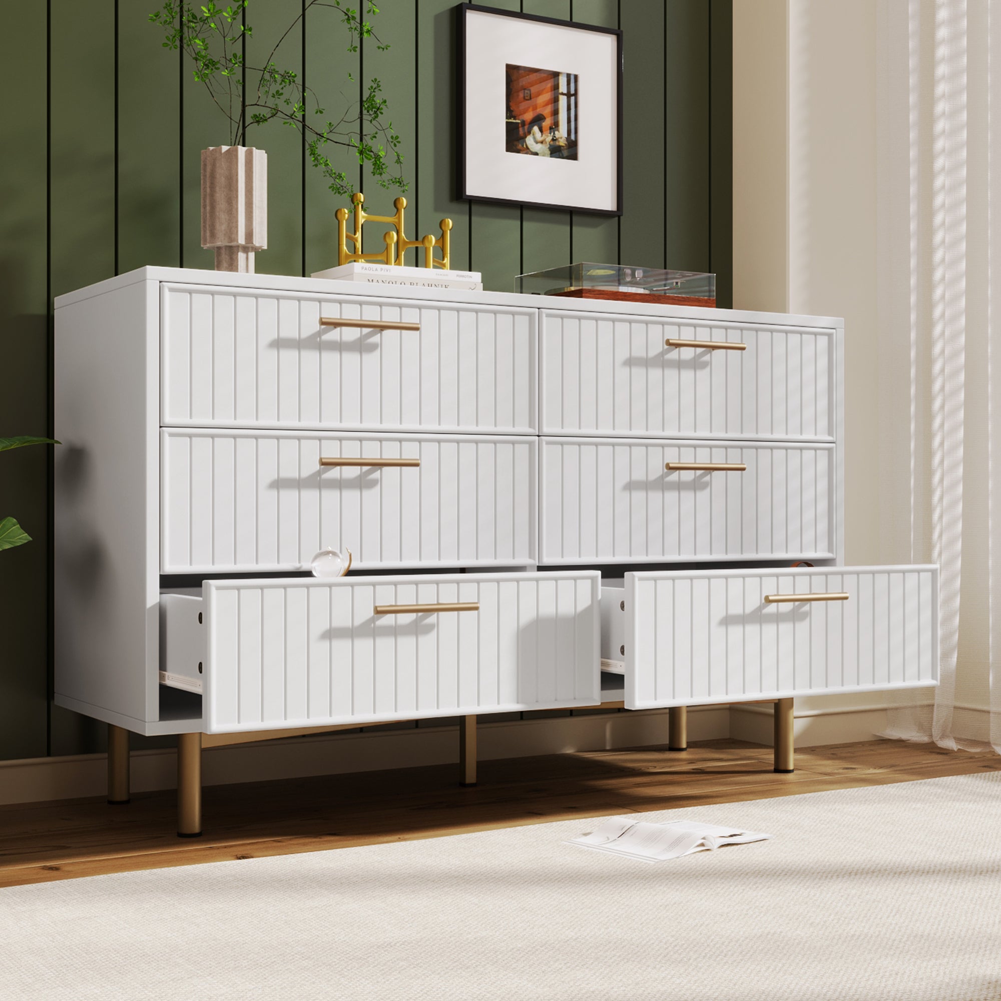 Chest of Drawers, 6-Drawer Sideboard for Bedroom, White