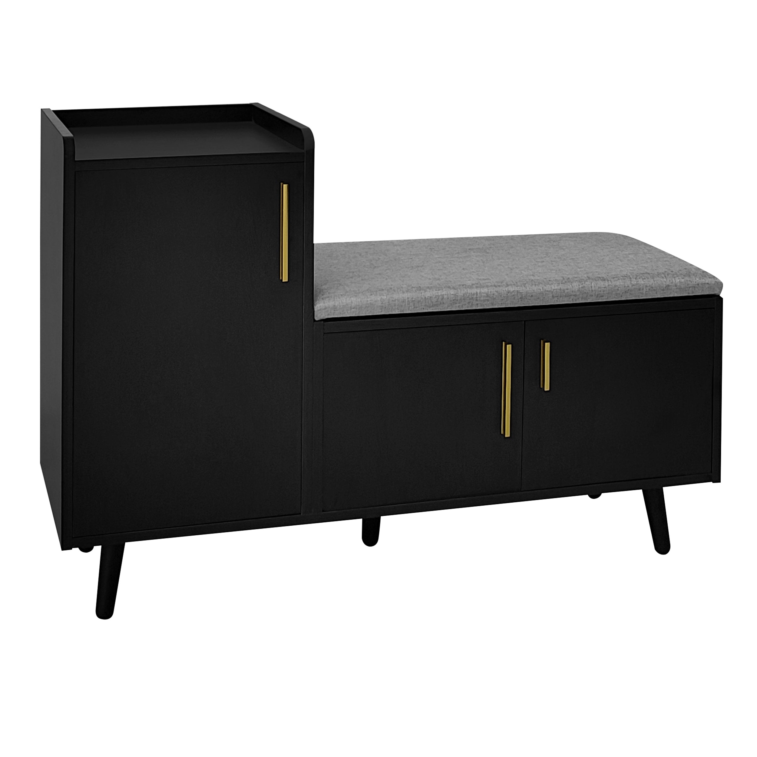 Modern shoe bench with three storage doors, multiple levels for storage