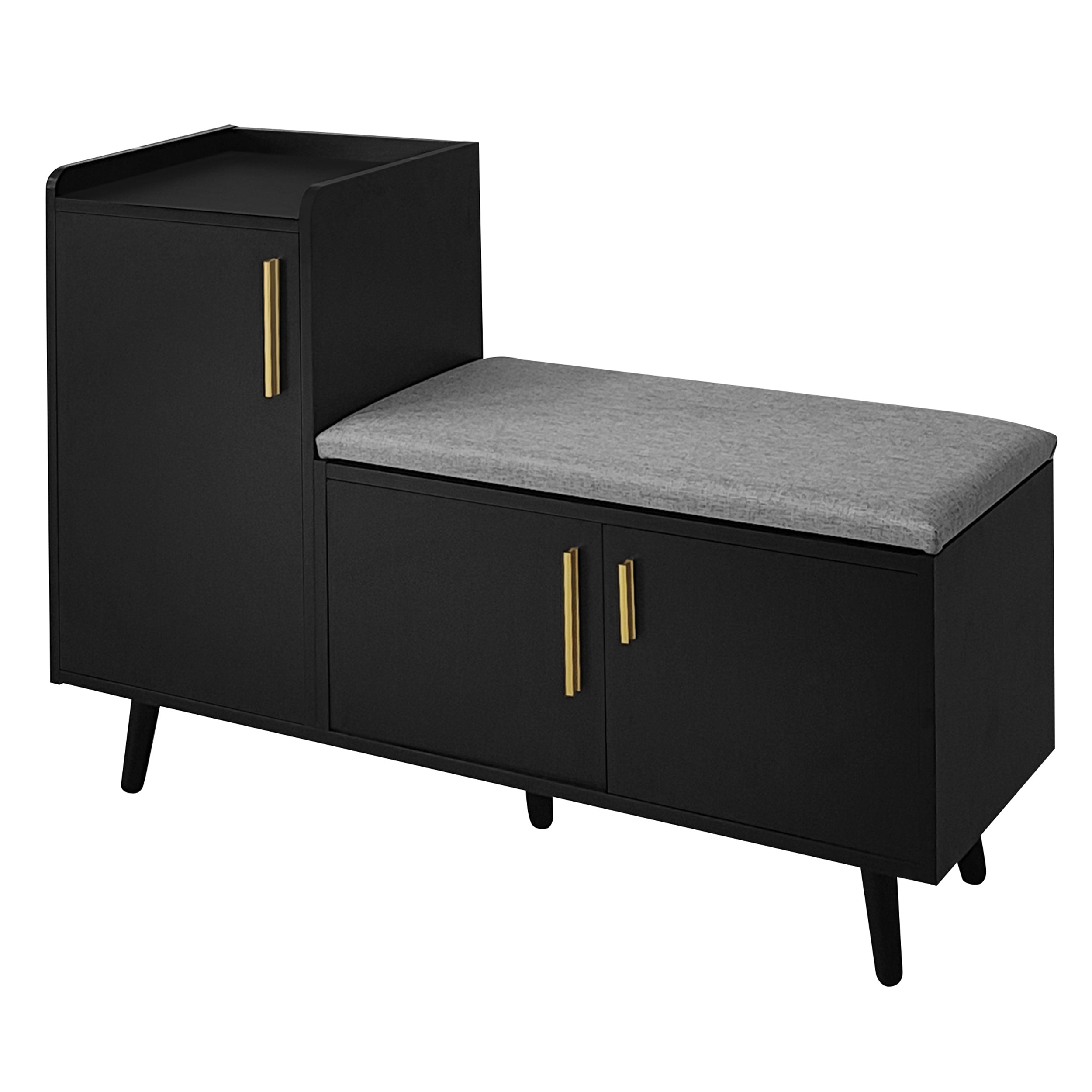 Modern shoe bench with three storage doors, multiple levels for storage