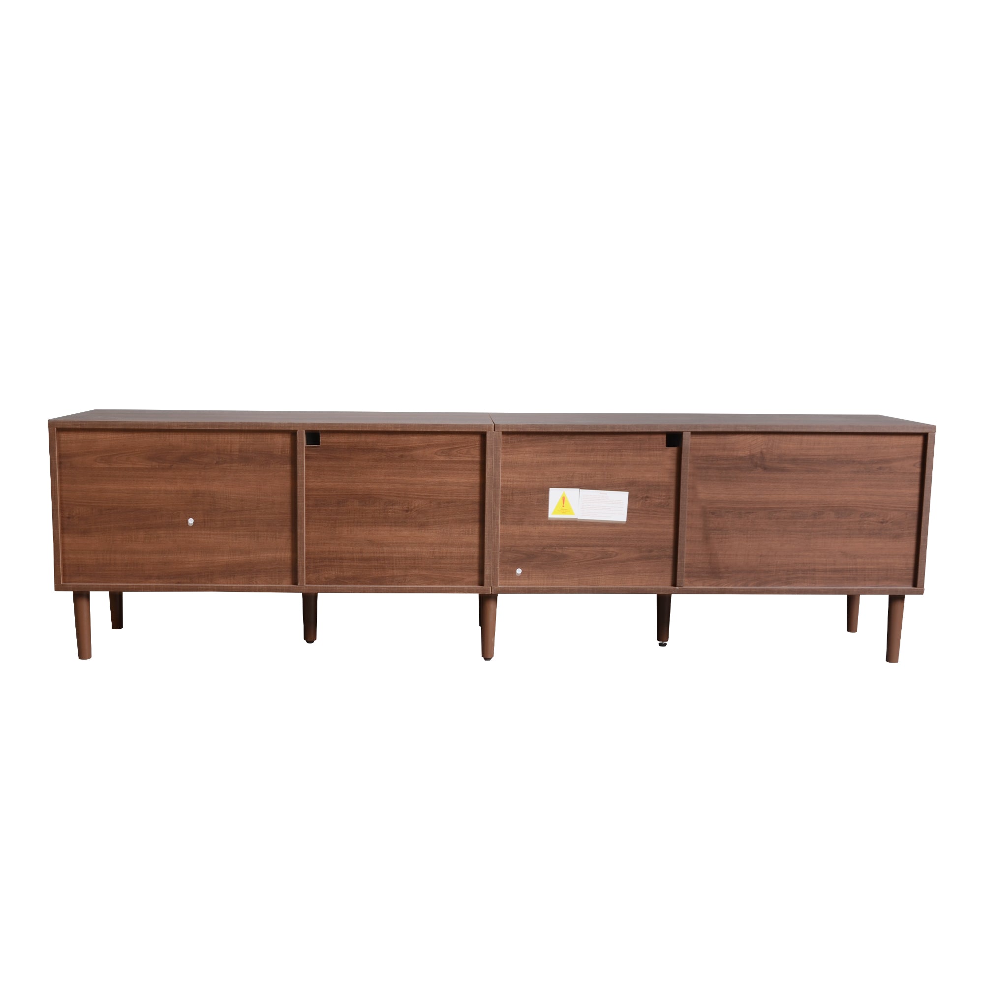 TV Cabinet, 180cm 80-inch with 2 Rattan Drawers, 2 Glass & 1 Rattan Door, LED Lighting, Brown