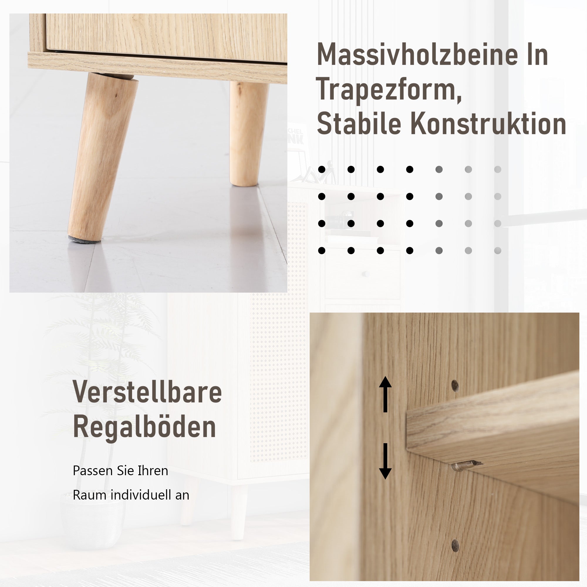 Sideboard, 2 rattan doors, 1 drawer, large storage, wood look