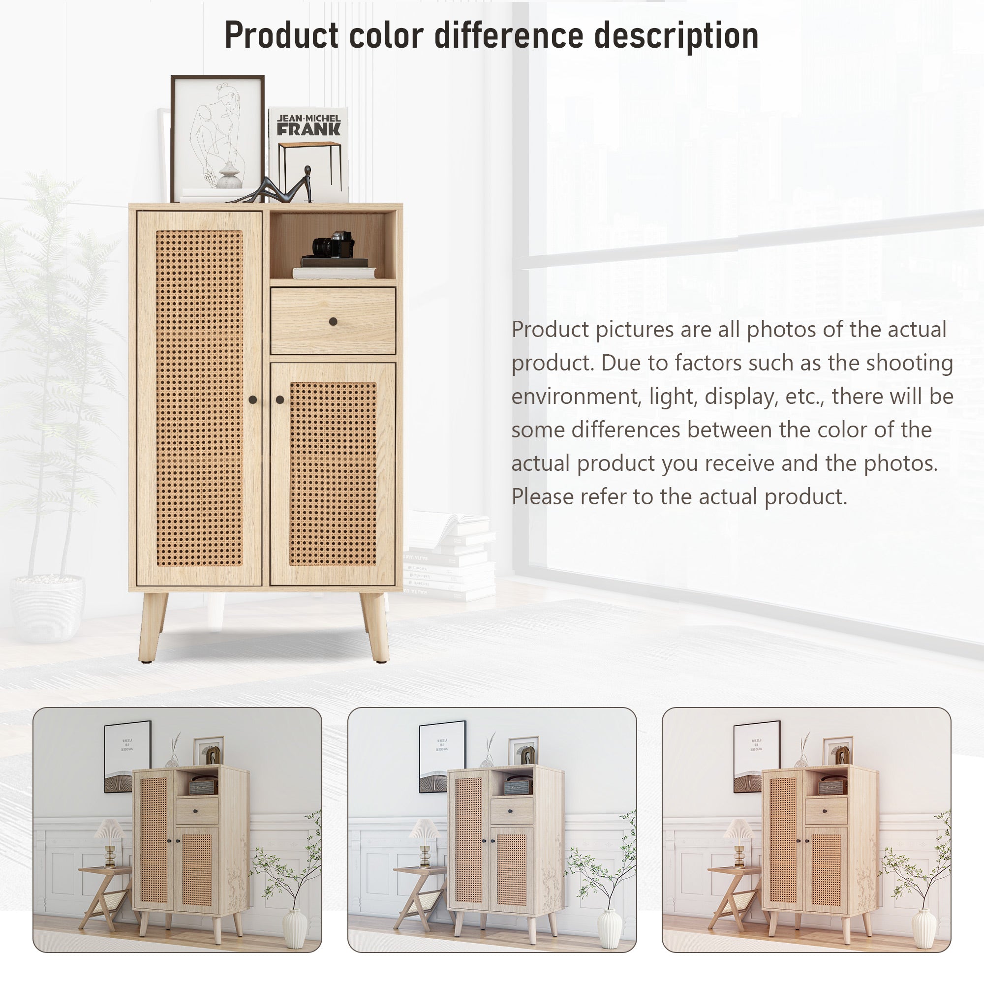 Sideboard, 2 rattan doors, 1 drawer, large storage, wood look