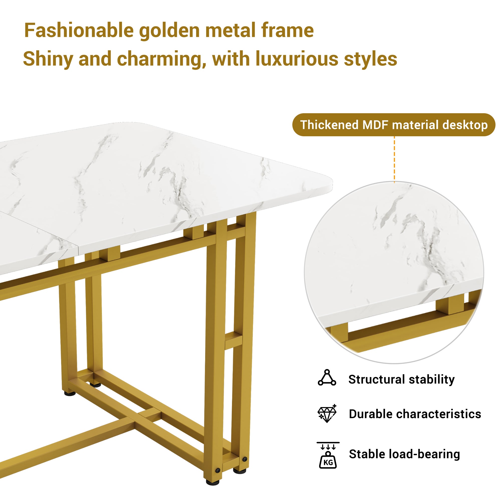 Lightweight Luxury Dining Table 120x70cm Rectangular Modern Metal Frame Golden Legs