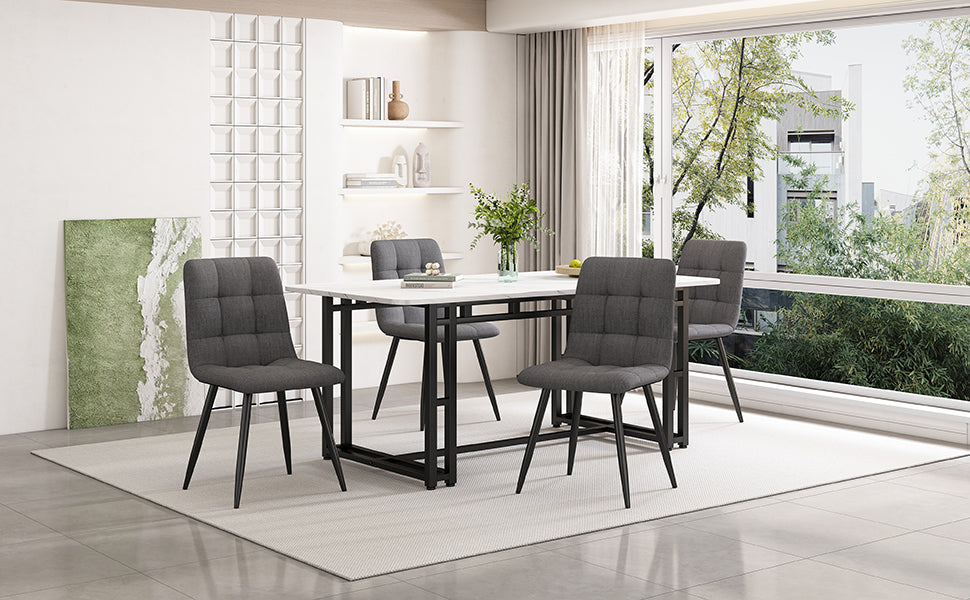 Dining Set 140x80cm Modern Kitchen Table 4 Chairs Black/Dark Grey Linen