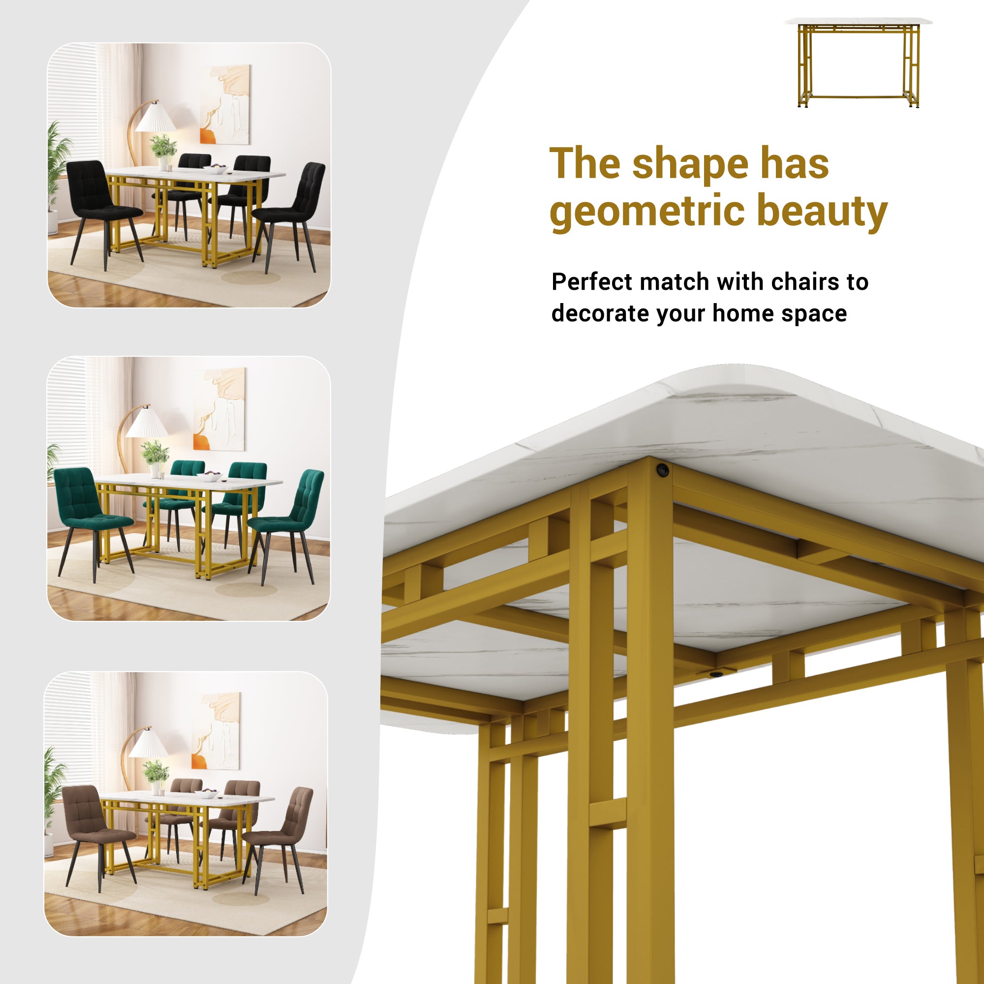 Dining Set 5-Piece 120x70cm Black Velvet Chairs, Golden Iron