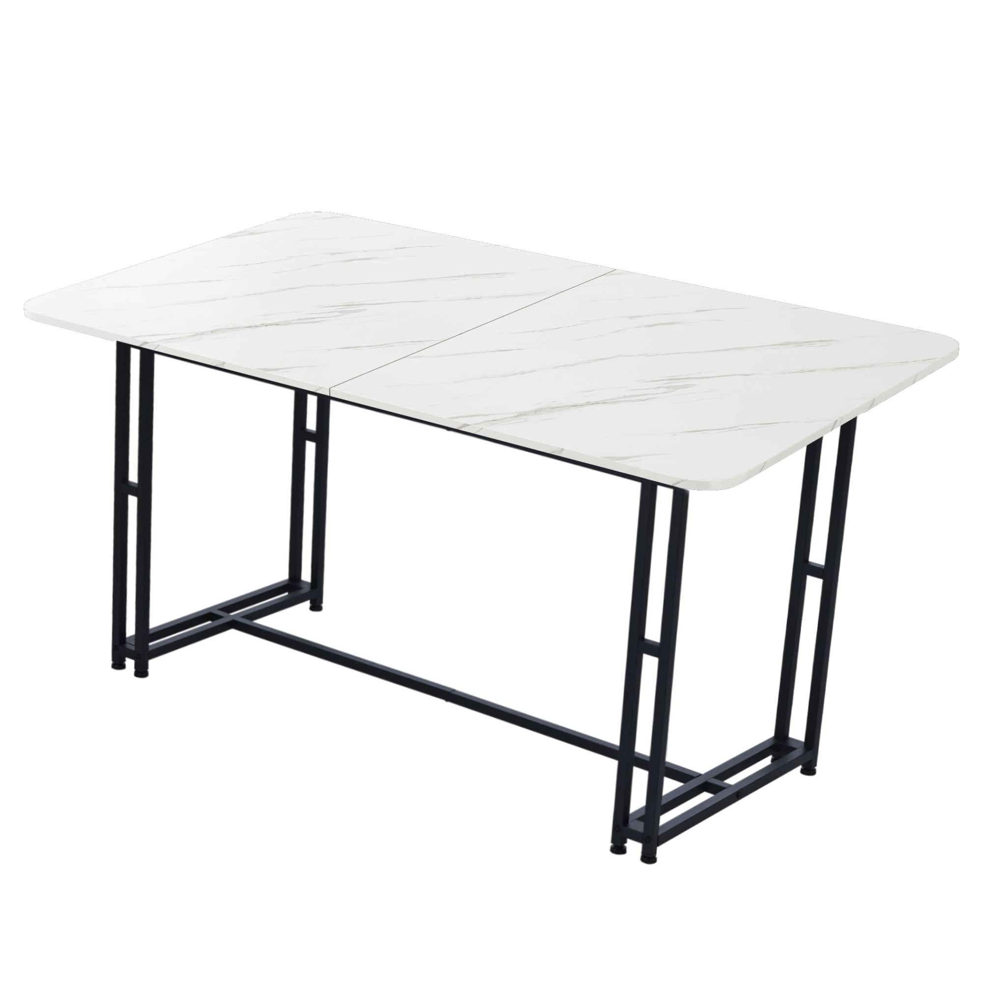 Lightweight Luxury Dining Table, 140x80cm Rectangular Metal Frame, Black