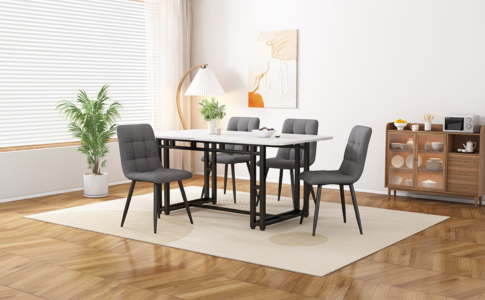 Dining Table Set 5-Piece 120x70cm Modern Kitchen Dark Grey Linen Black