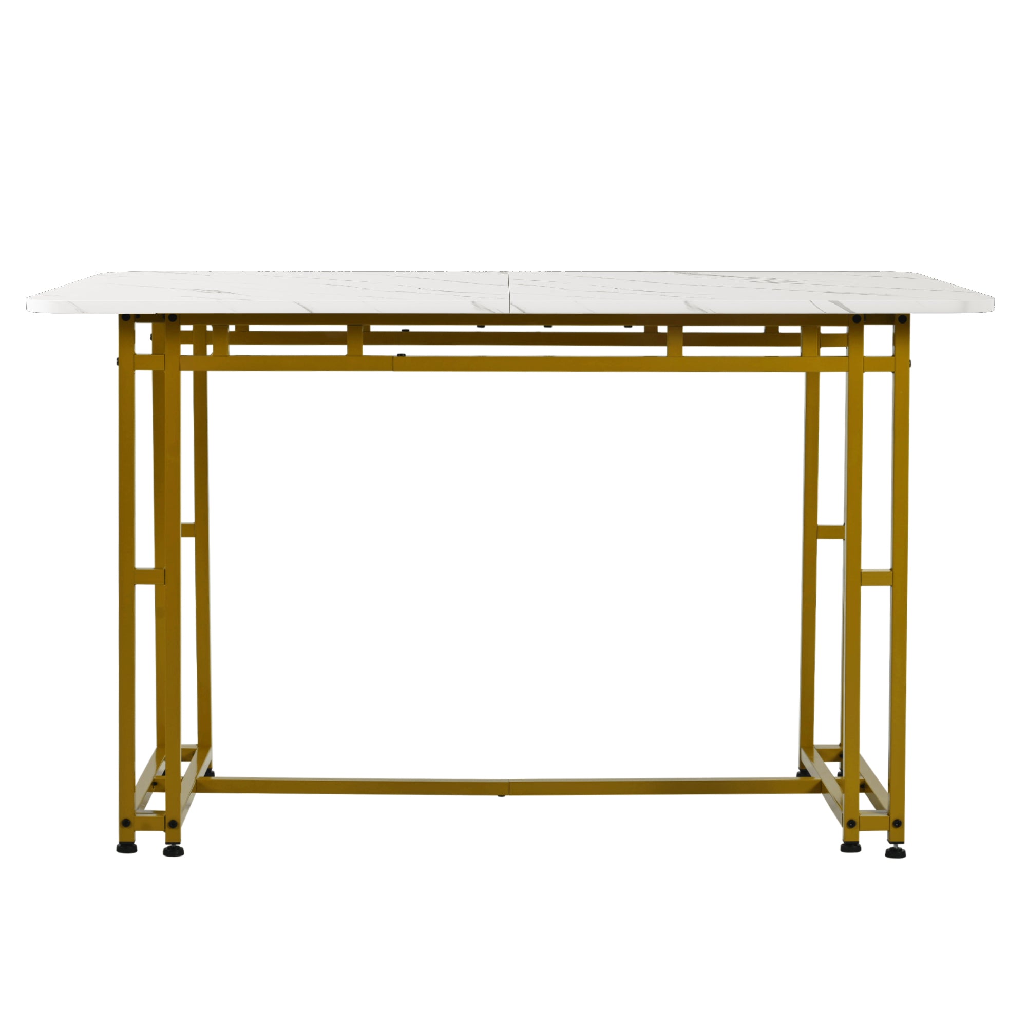 Dining Table Set, 120x70cm with 4 Chairs, Gold & Dark Green Velvet