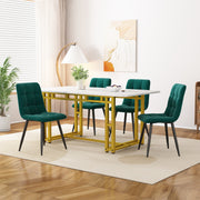 Dining Set 120x70cm with 4 Chairs Modern Gold Iron Leg Dark Green Velvet