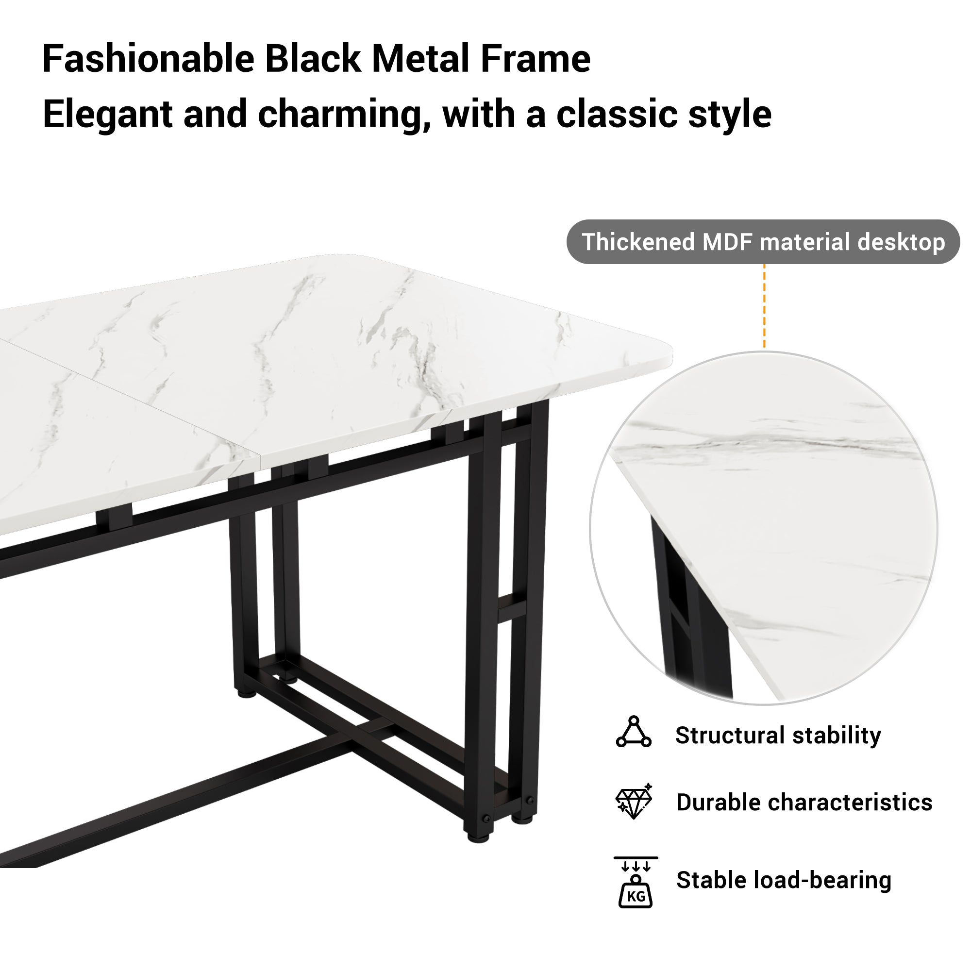 Dining Table 120x70cm Lightweight Luxury Rectangular Metal Frame Black