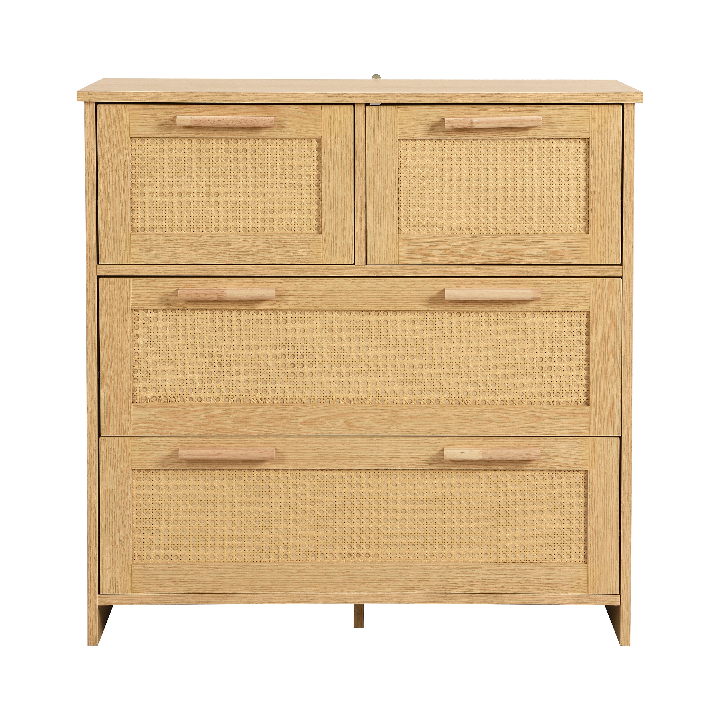 4-drawer rattan cabinet with solid wood handles - suitable for bedroom, living room, dining room, hallway, W80/H80/D38 cm.