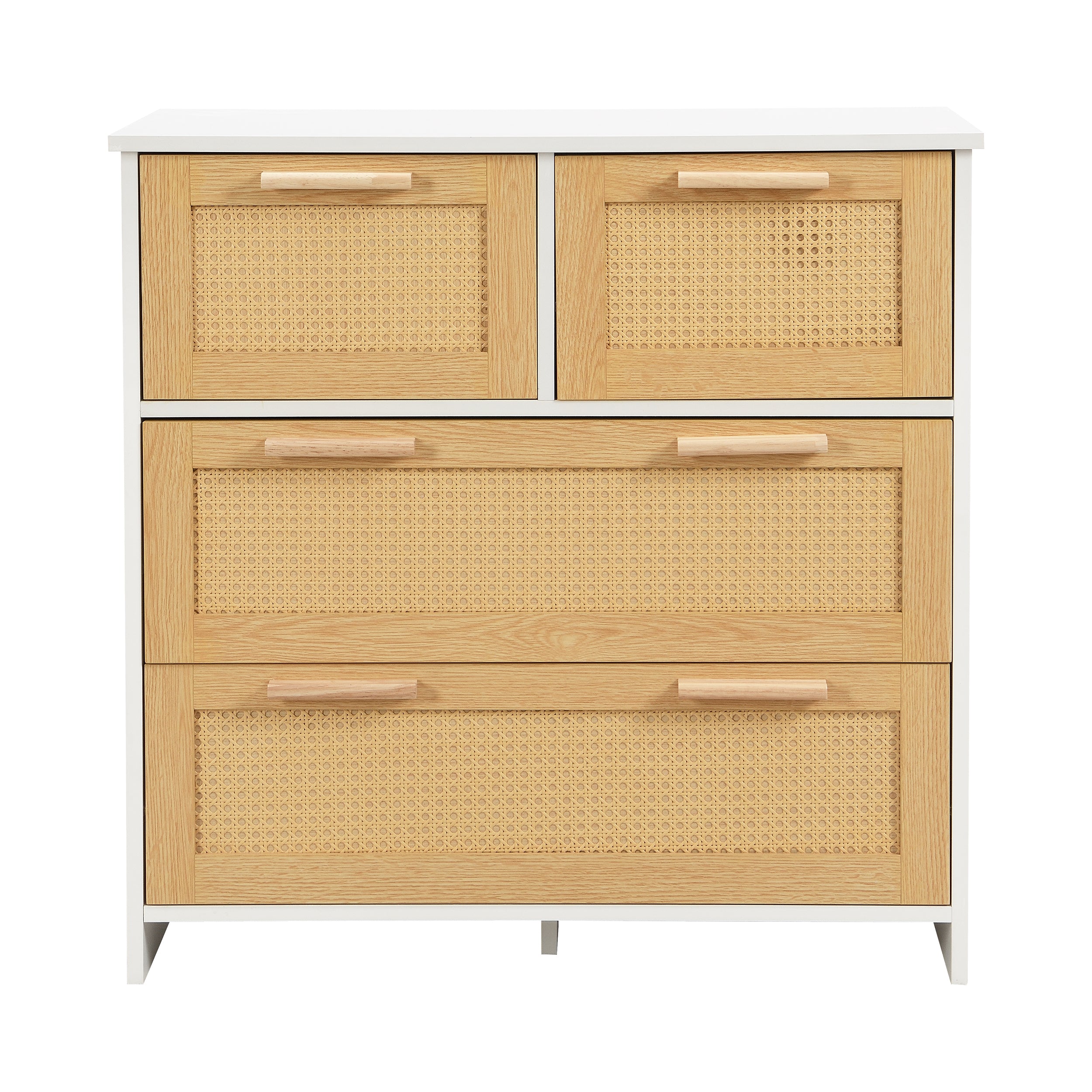 4-drawer rattan cabinet with solid wood handles
